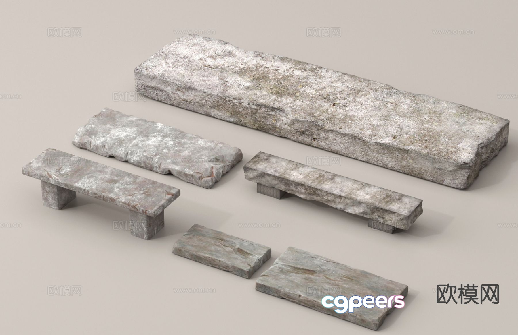 Slate walking board stone bench 3d model Slate walking board stone bench 3d model