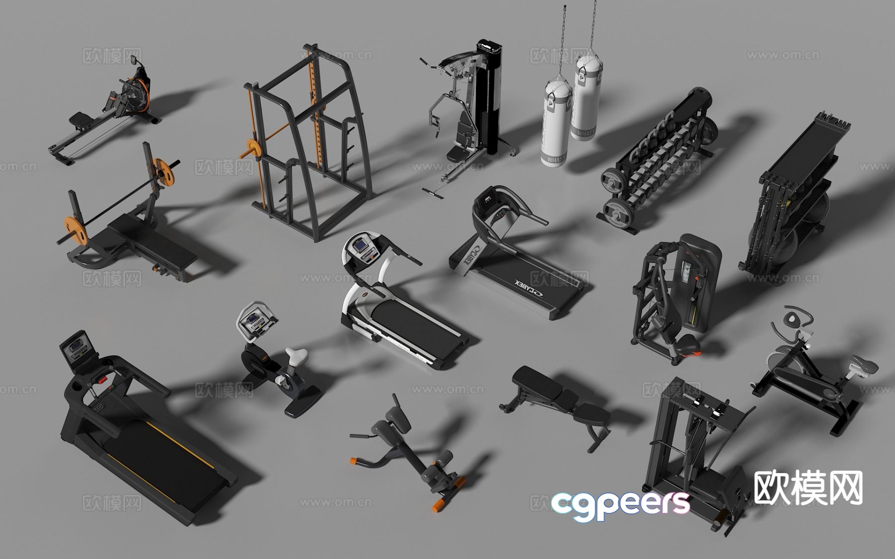 Fitness equipment treadmill elliptical machine barbell 3d model Fitness equipment treadmill elliptical machine barbell 3d model