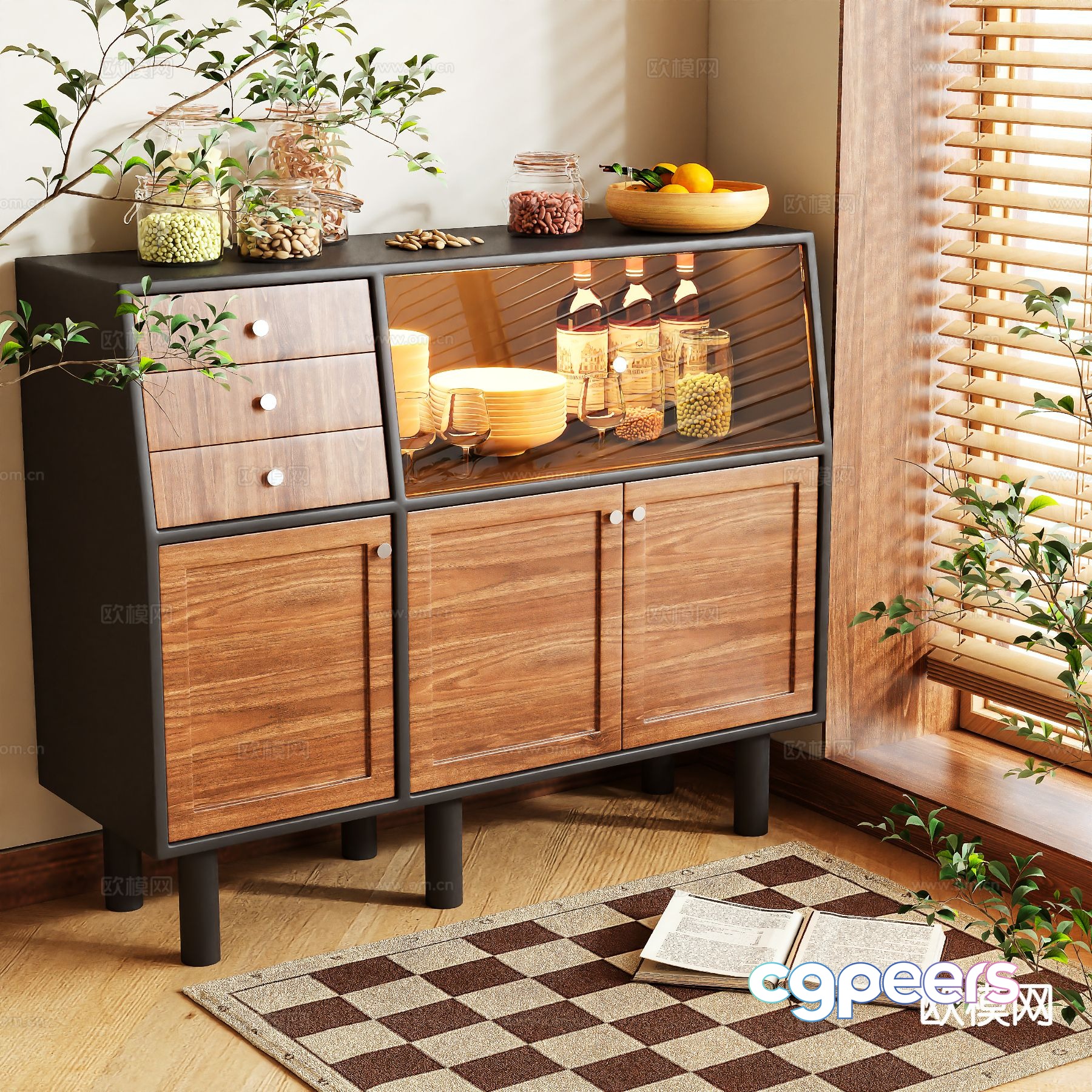 3D model of log style sideboard 3D model of log style sideboard