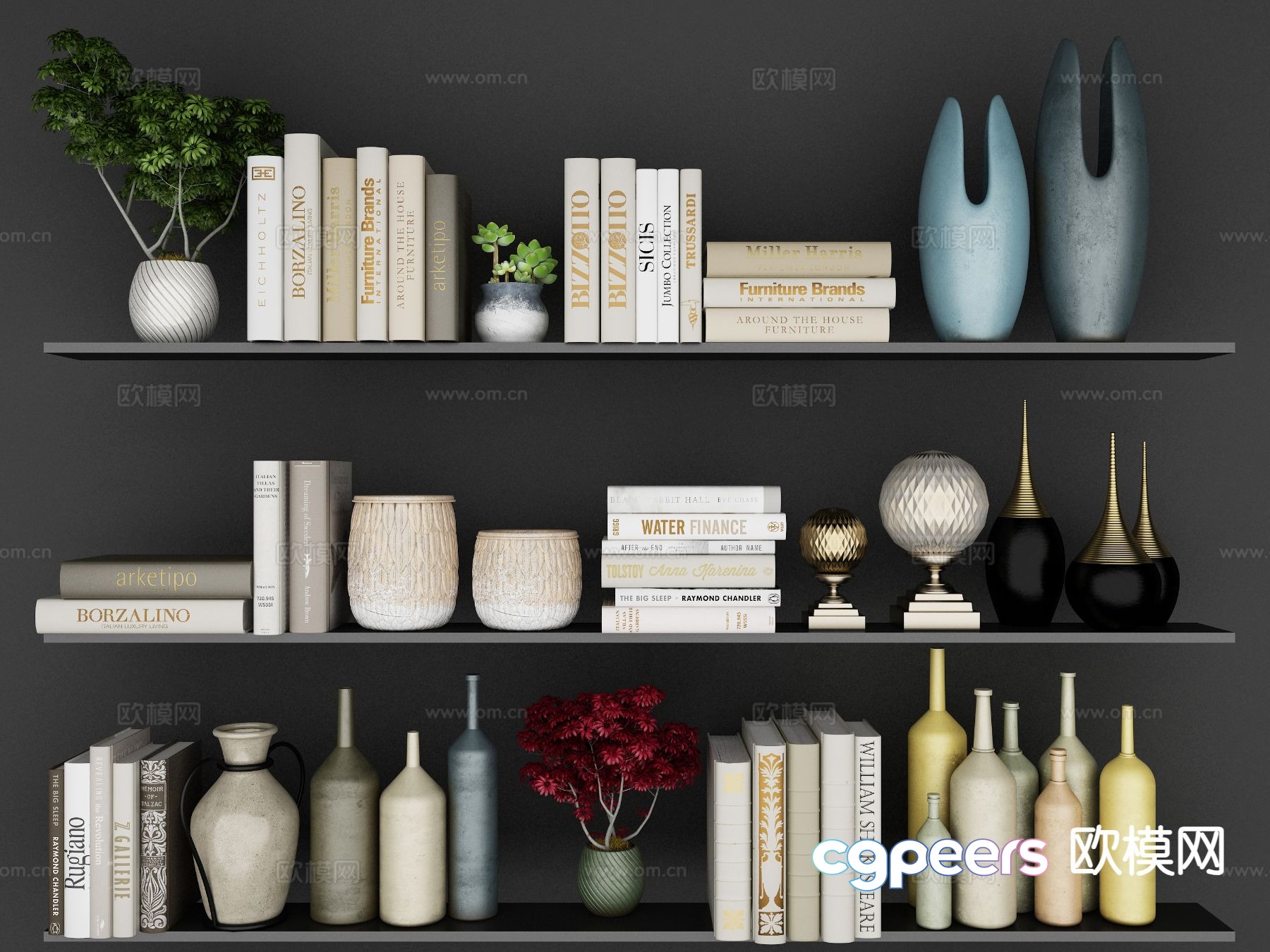 Modern jewelry ornaments books vase 3d model Modern jewelry ornaments books vase 3d model