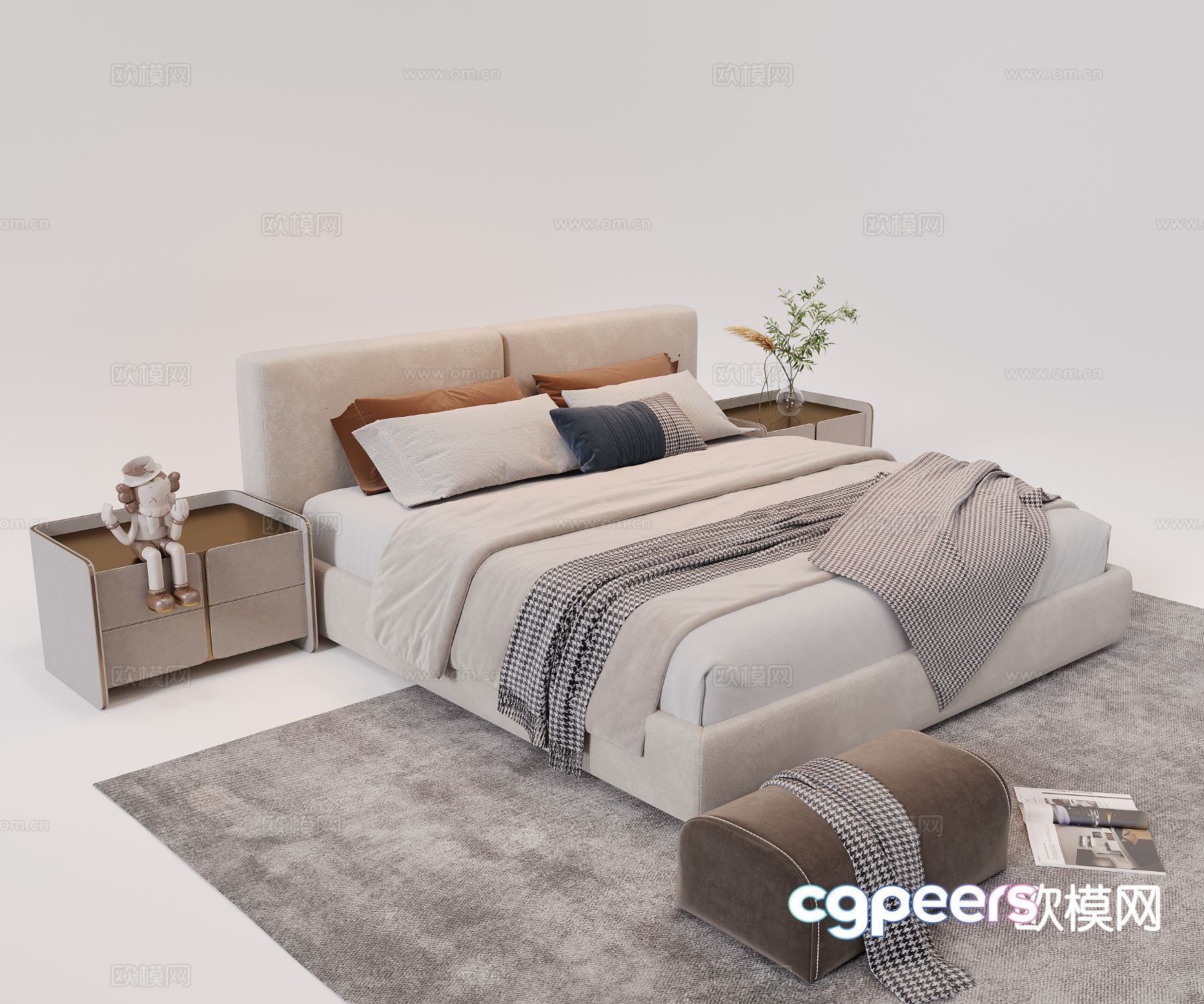Modern double bed soft bedside bedside table 3d model Modern double bed soft bedside bedside table 3d model