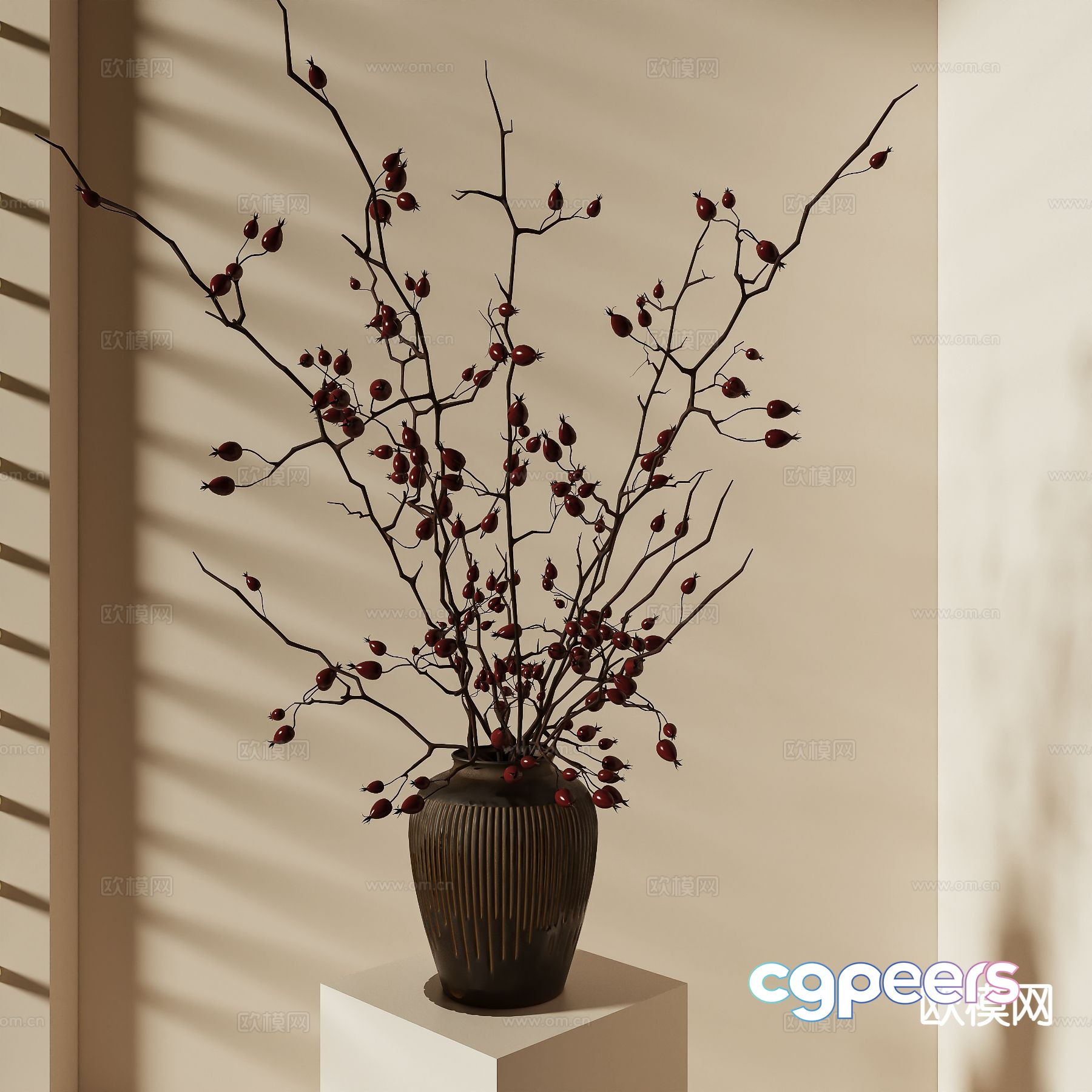 wabi-sabi vase dead branches floral 3d model wabi-sabi vase dead branches floral 3d model
