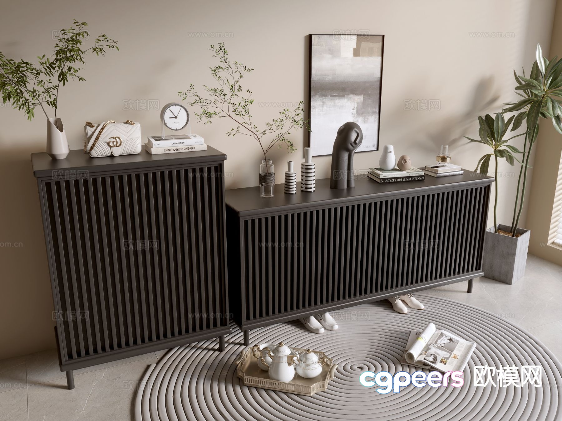 Modern black cabinet shoe cabinet entrance cabinet 3D model Modern black cabinet shoe cabinet entrance cabinet 3D model
