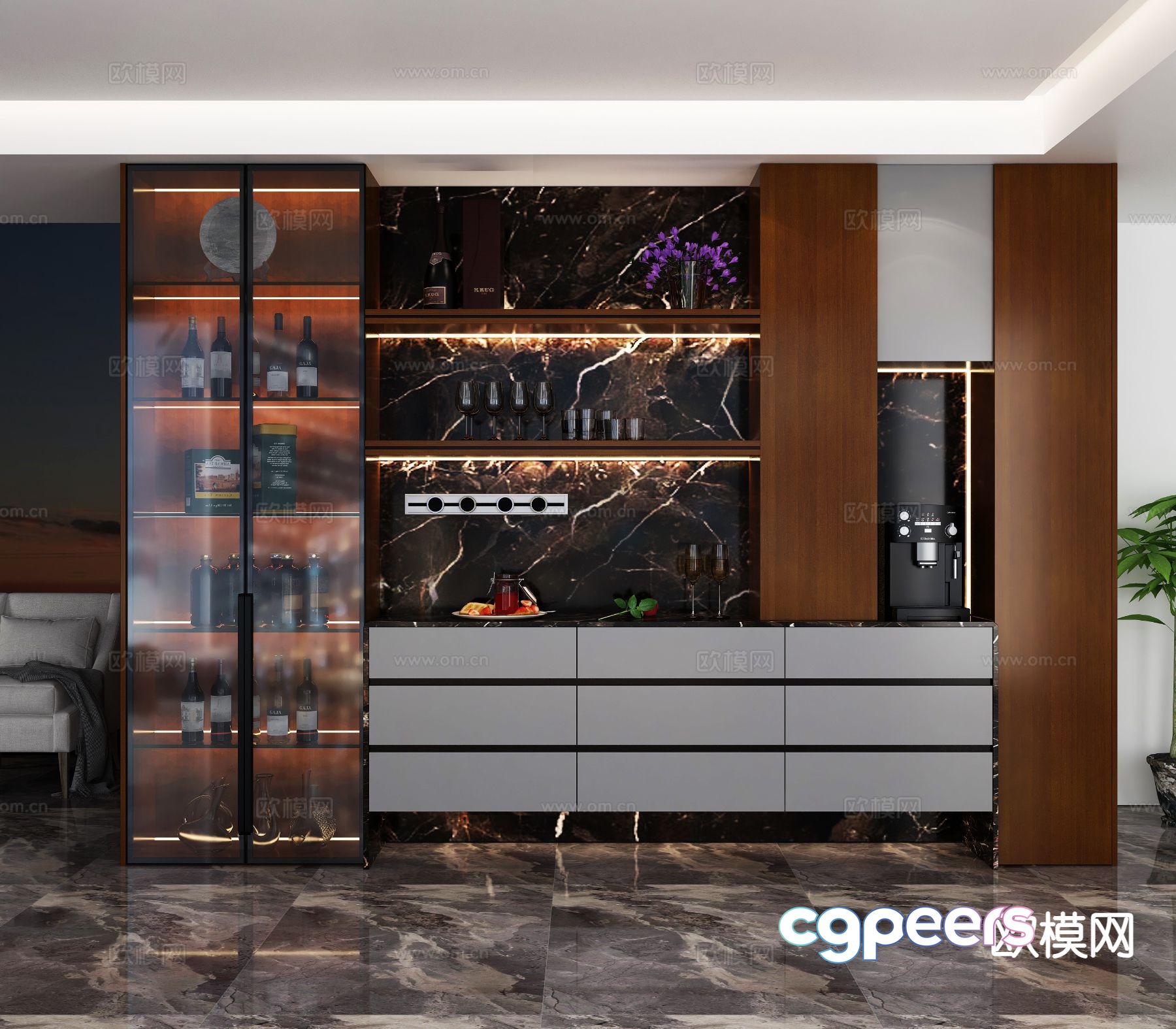 Light luxury wine cabinet sideboard 3D model Light luxury wine cabinet sideboard 3D model