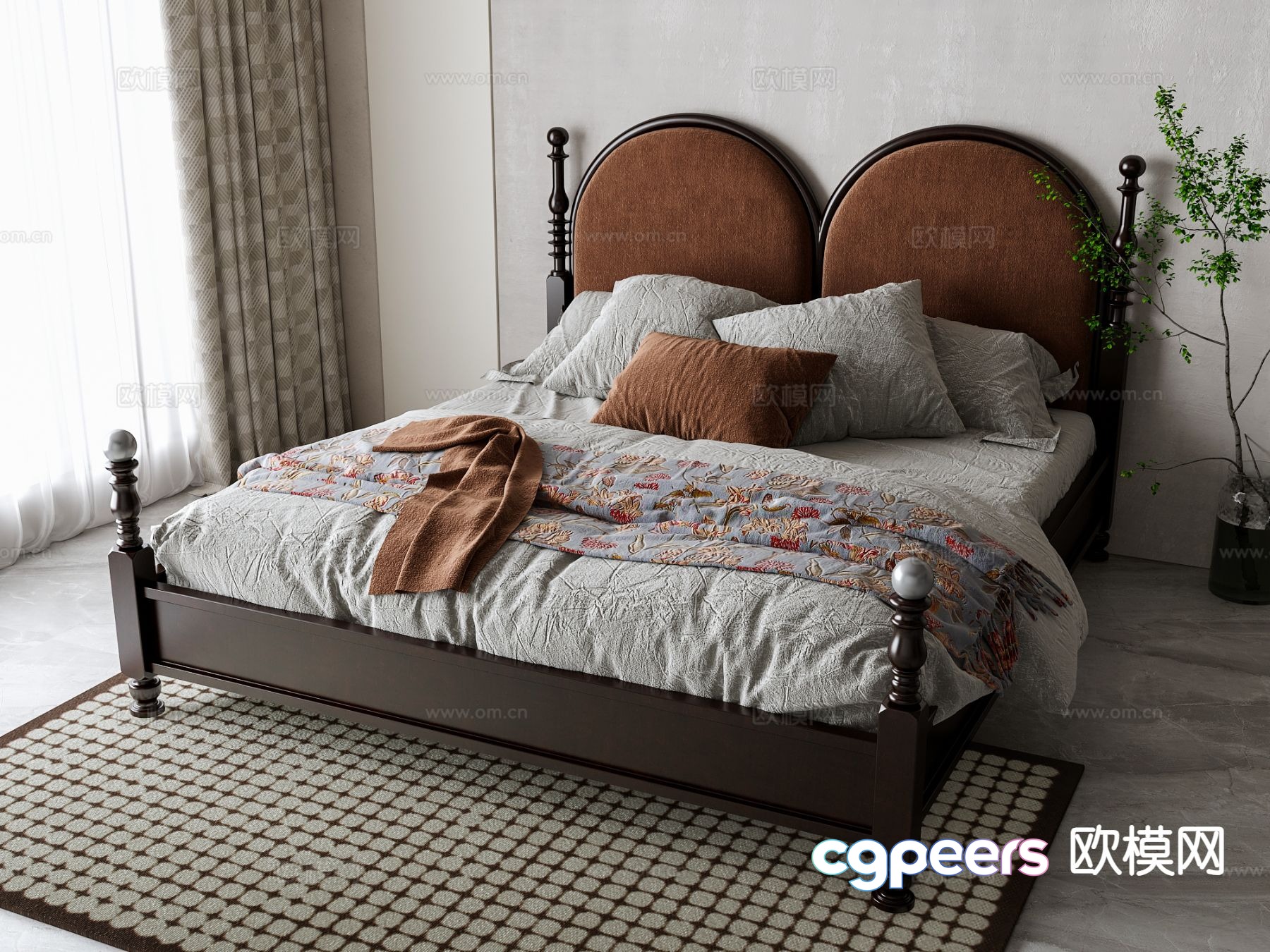American double bed 3d model American double bed 3d model