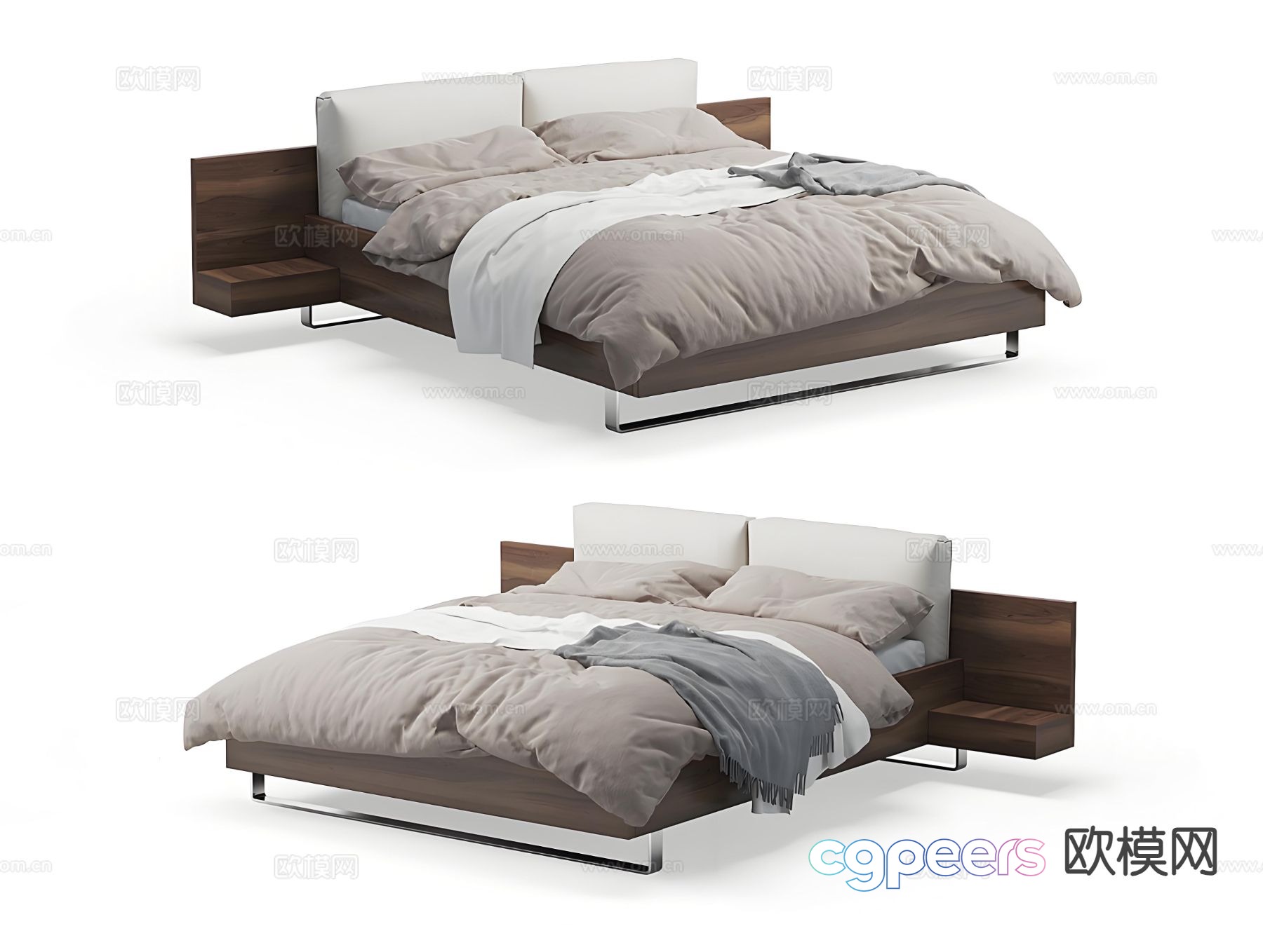 Upholstered double bed bedside table 3d model Upholstered double bed bedside table 3d model