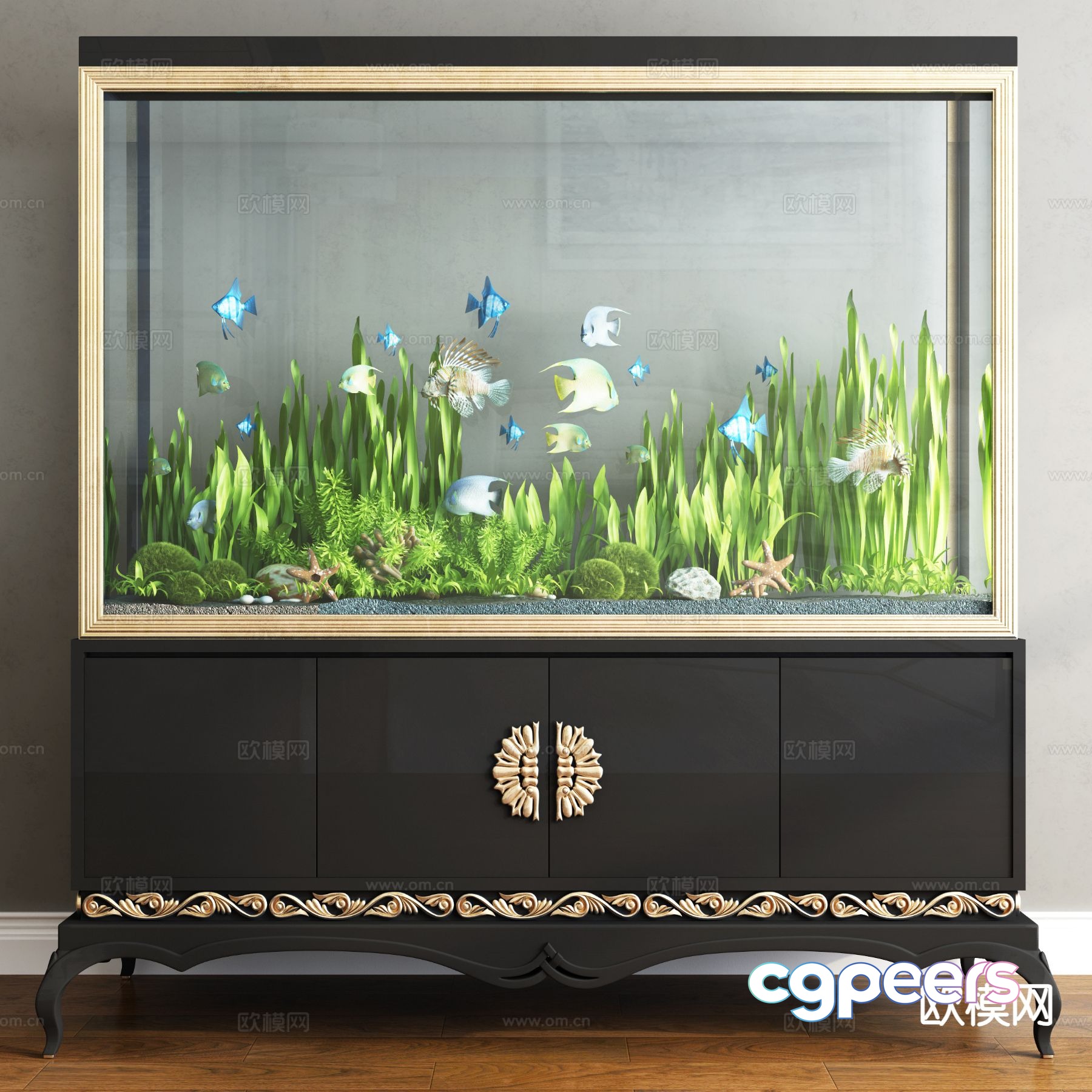 European aquarium fish tank goldfish 3d model European aquarium fish tank goldfish 3d model