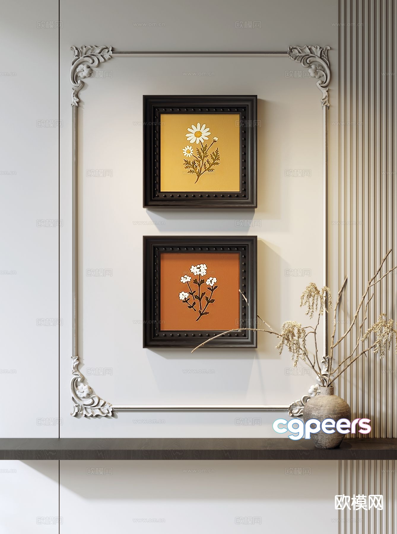 Medieval style flower painting decorative painting 3d model Medieval style flower painting decorative painting 3d model