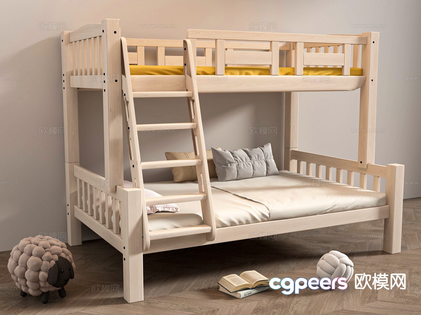 Log style children’s bed bunk bed 3D model Log style children’s bed bunk bed 3D model
