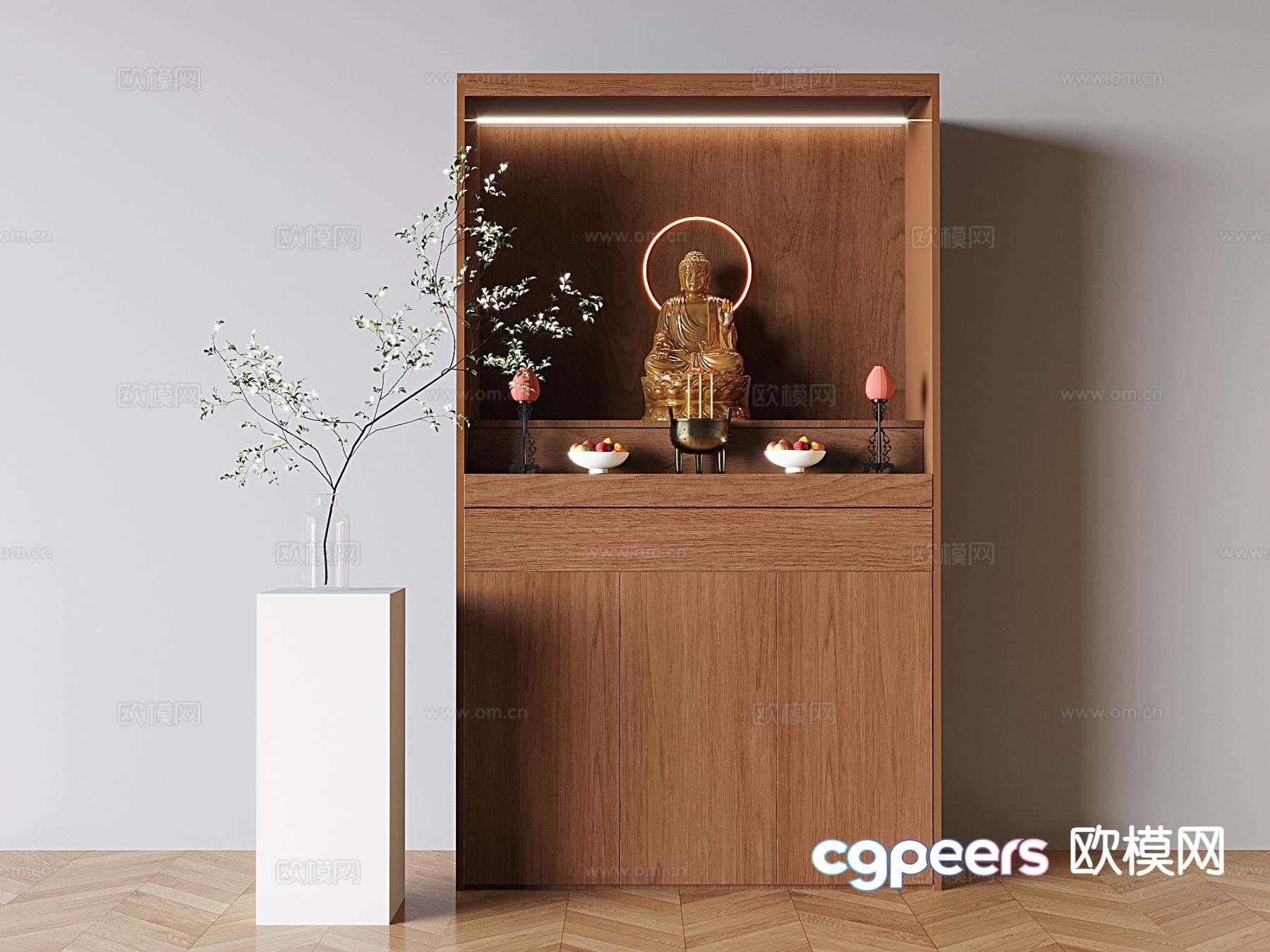 New Chinese style Buddhist niche offering table incense burner 3D model New Chinese style Buddhist niche offering table incense burner 3D model