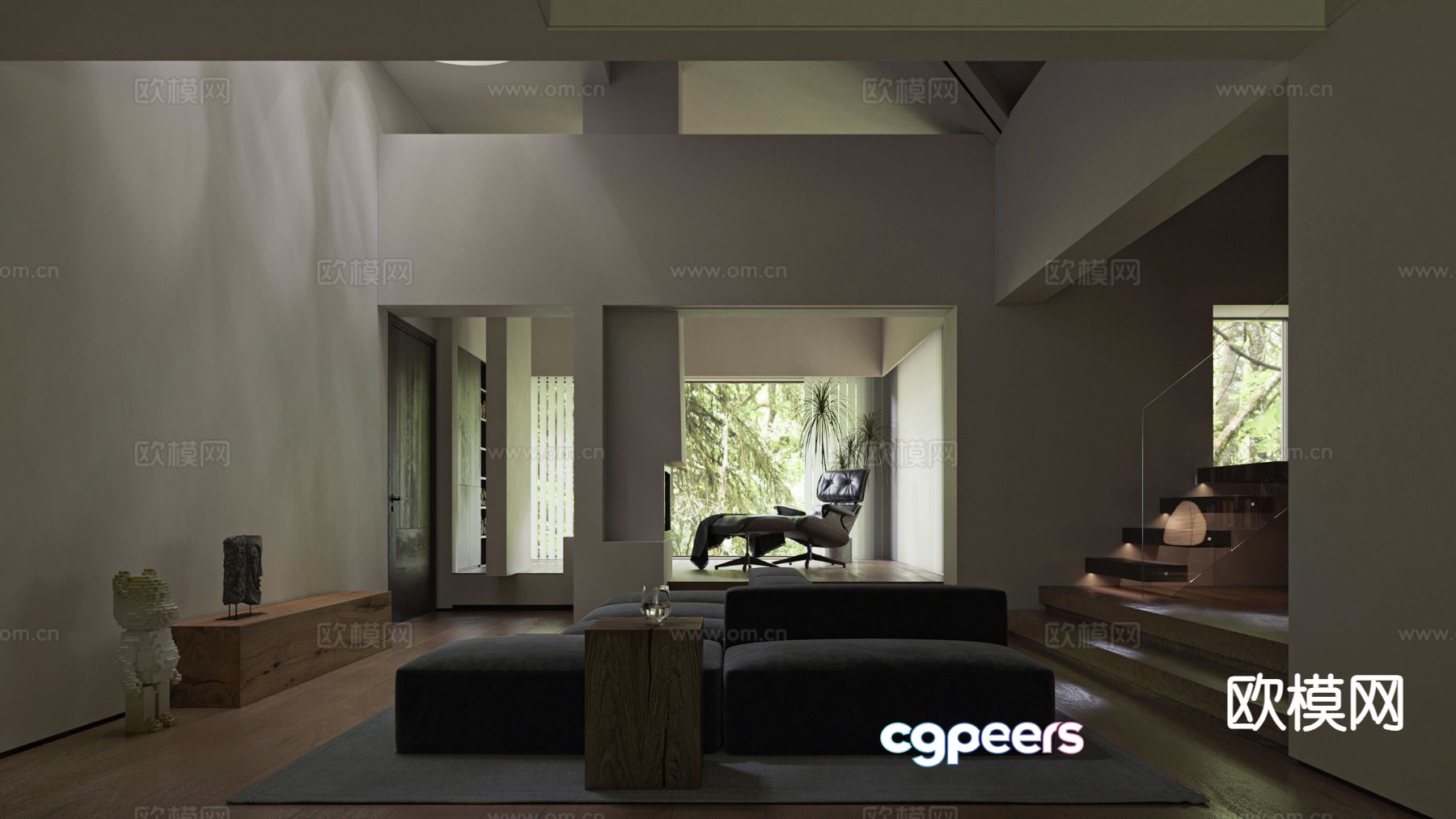 Modern villa living room basement 3d model Modern villa living room basement 3d model