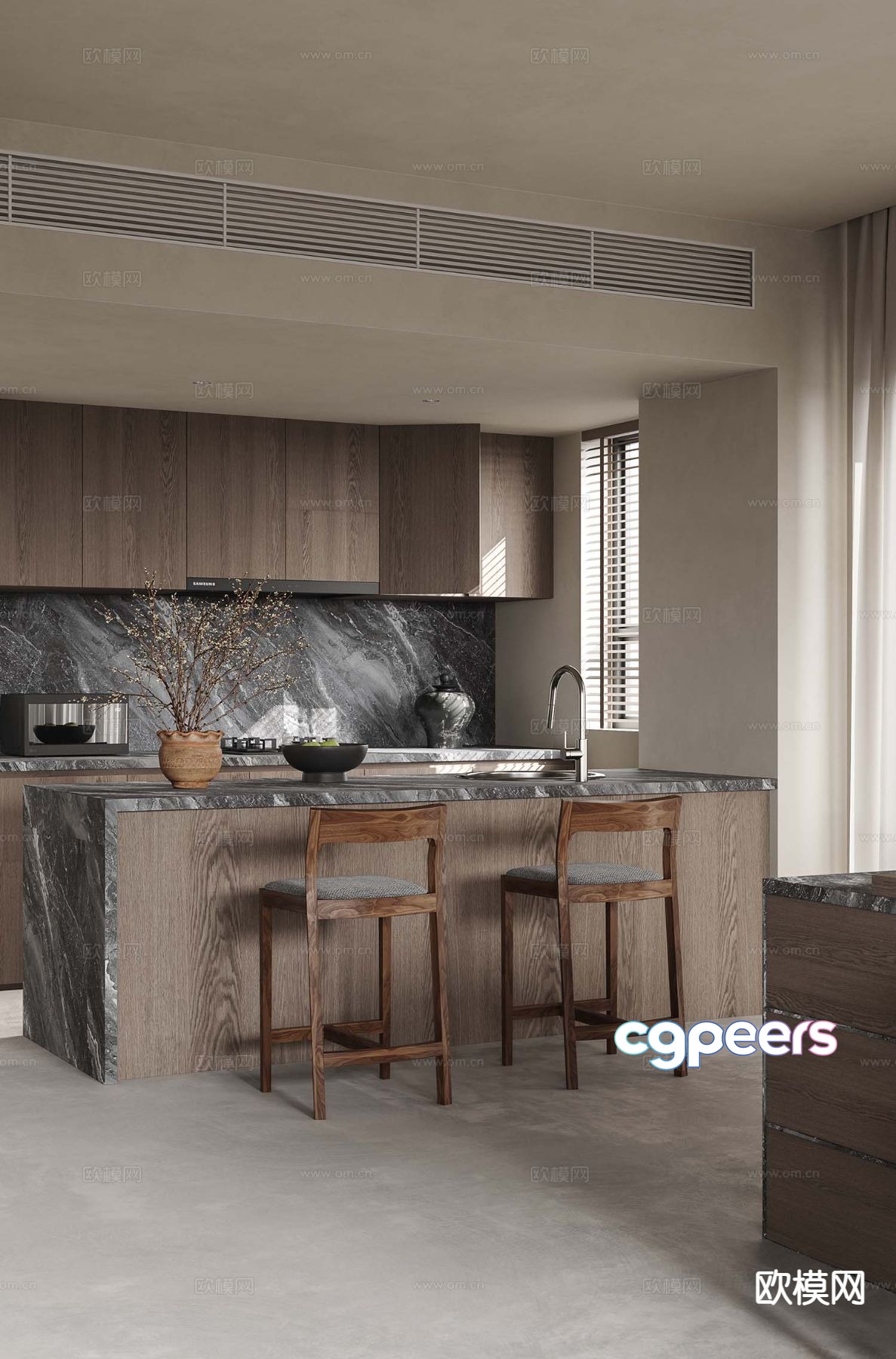 Modern island kitchen 3d model Modern island kitchen 3d model