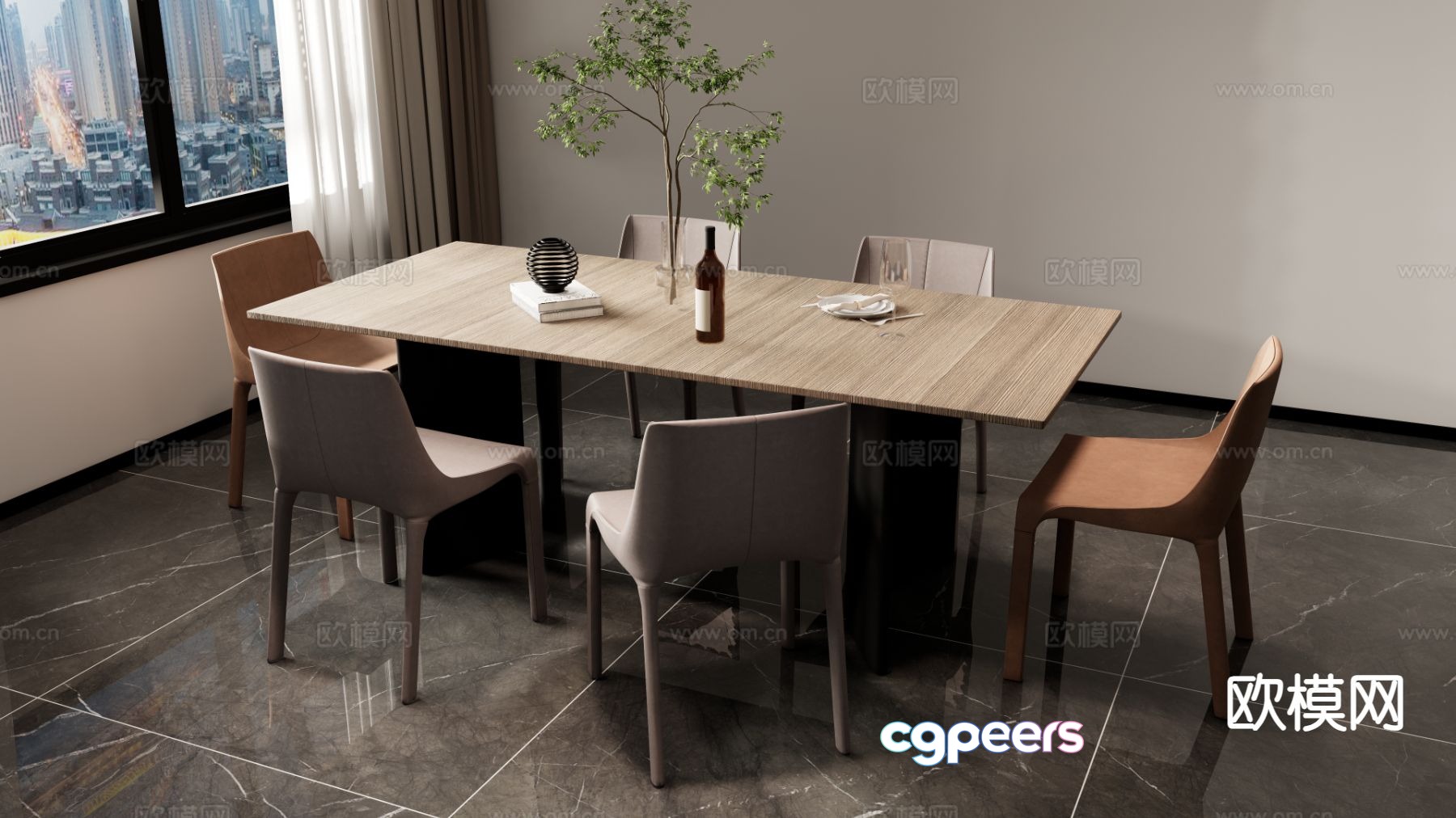 Simple dining table and chairs 3d model Simple dining table and chairs 3d model