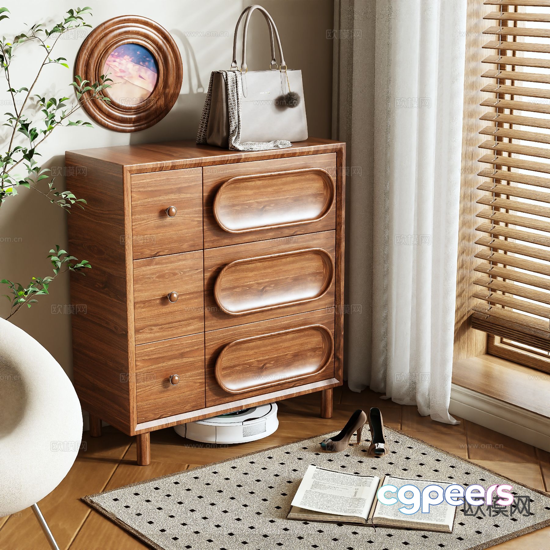 Log style shoe cabinet low cabinet 3d model Log style shoe cabinet low cabinet 3d model