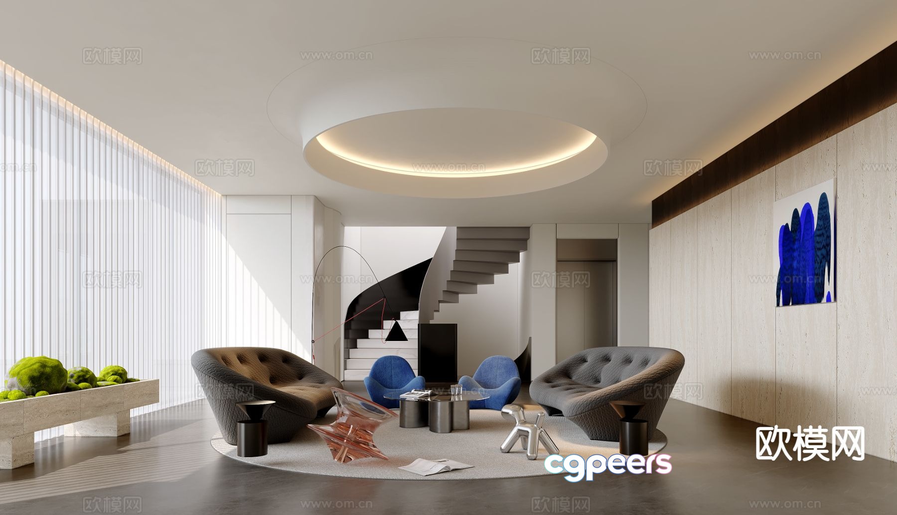 Modern duplex living room 3d model Modern duplex living room 3d model