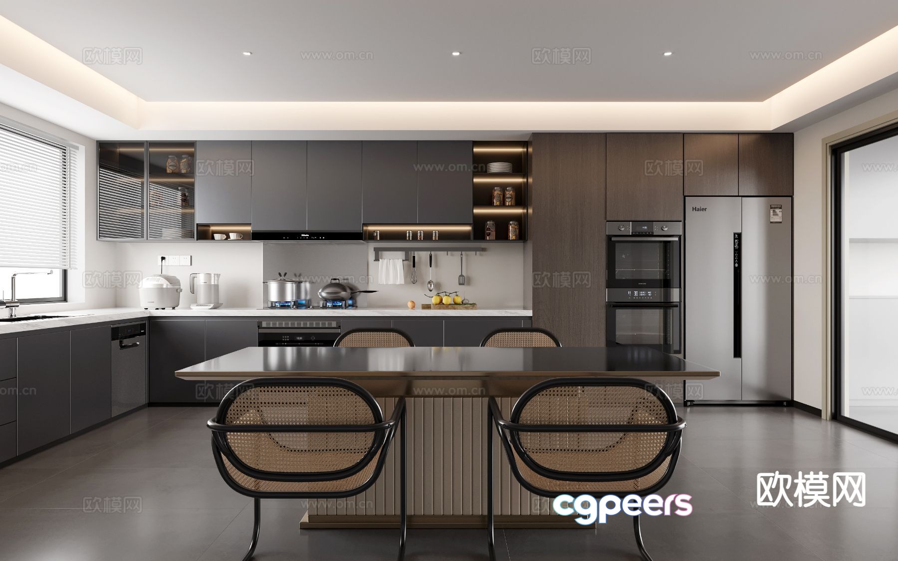 Light luxury restaurant open kitchen 3D model Light luxury restaurant open kitchen 3D model