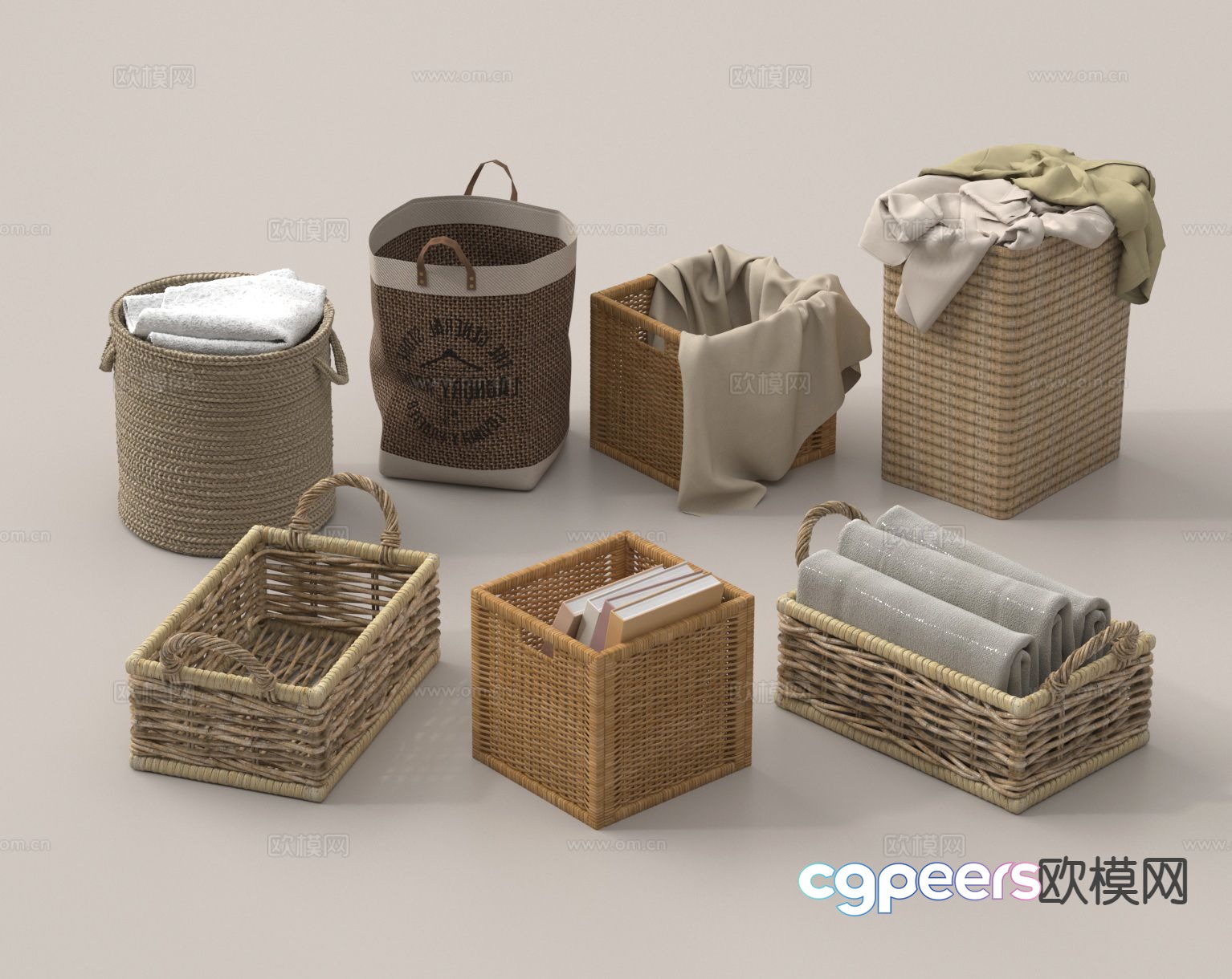 Rattan storage basket basket dirty clothes basket storage box 3D model Rattan storage basket basket dirty clothes basket storage box 3D model