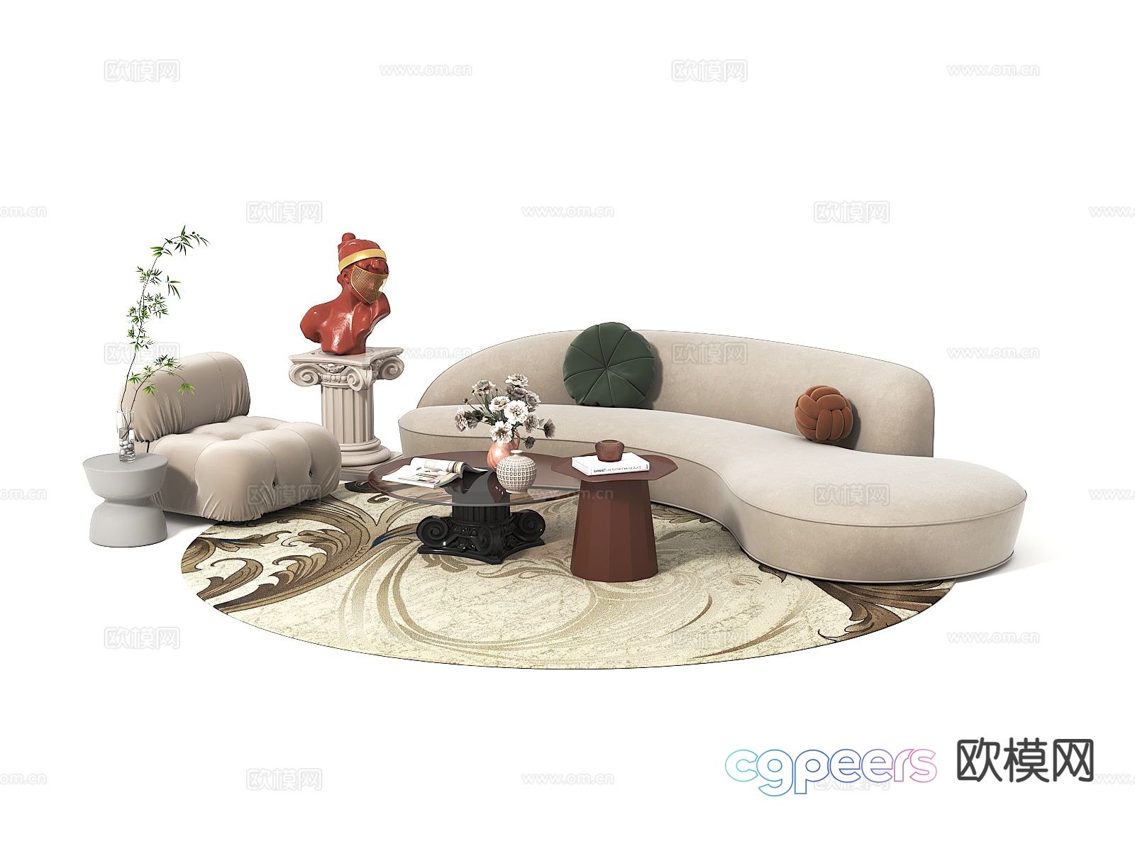 French sectional sofa 3d model French sectional sofa 3d model
