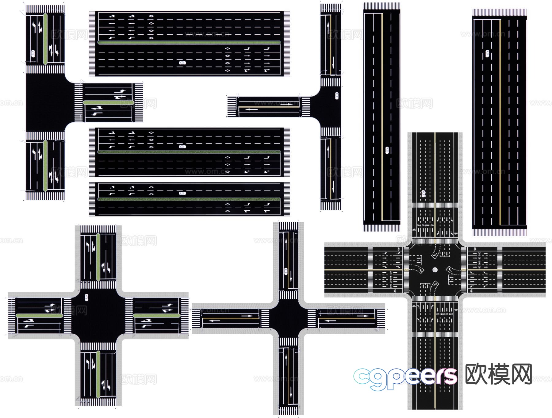 Modern municipal road crossroads road marking 3d model Modern municipal road crossroads road marking 3d model