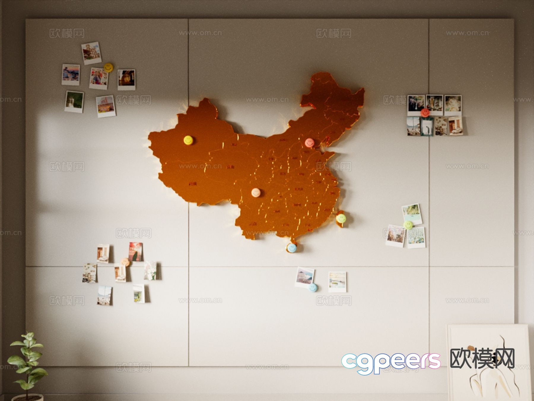Map wall record wall photo wall wall decoration 3d model Map wall record wall photo wall wall decoration 3d model