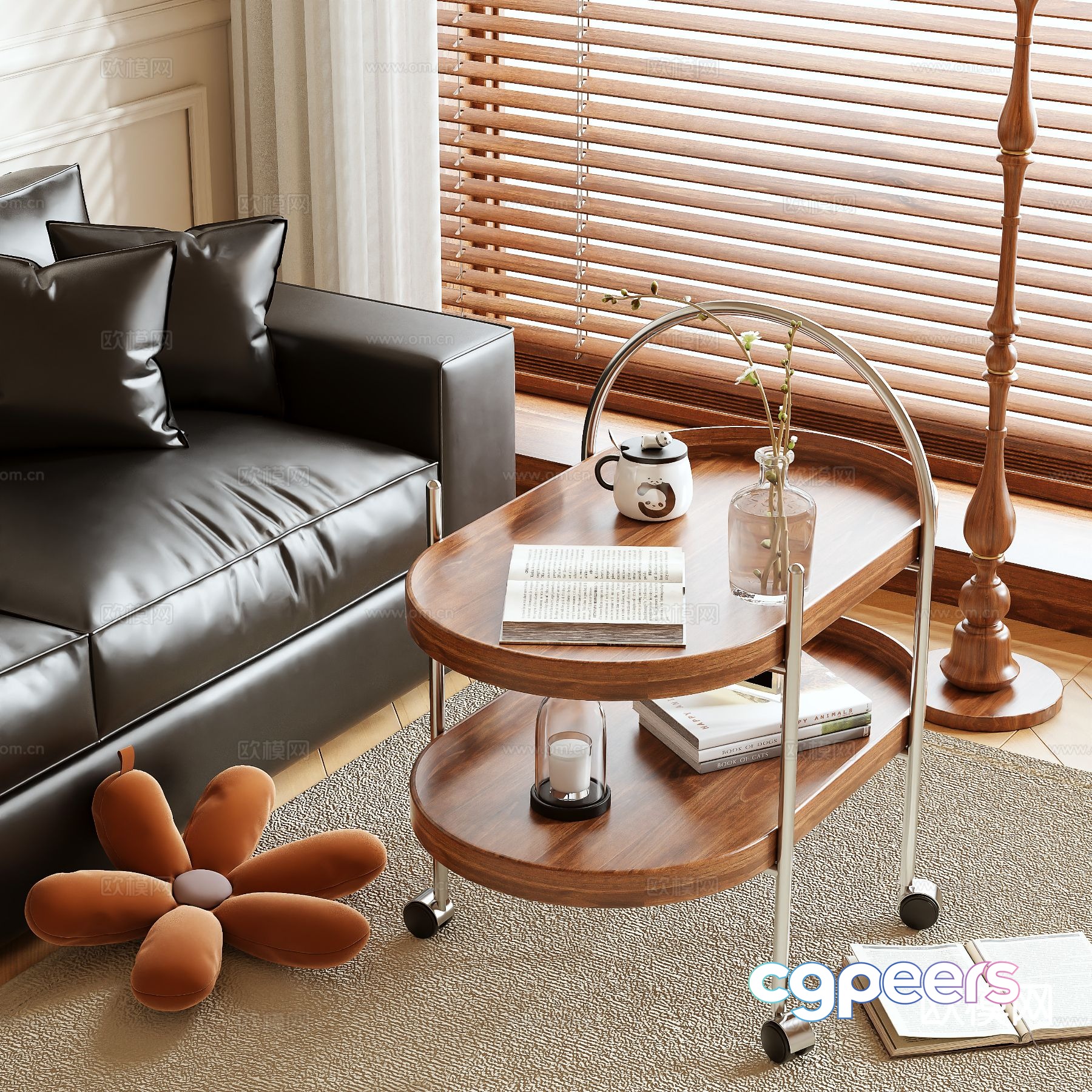 Log style mobile corner table trolley side table 3D model Log style mobile corner table trolley side table 3D model