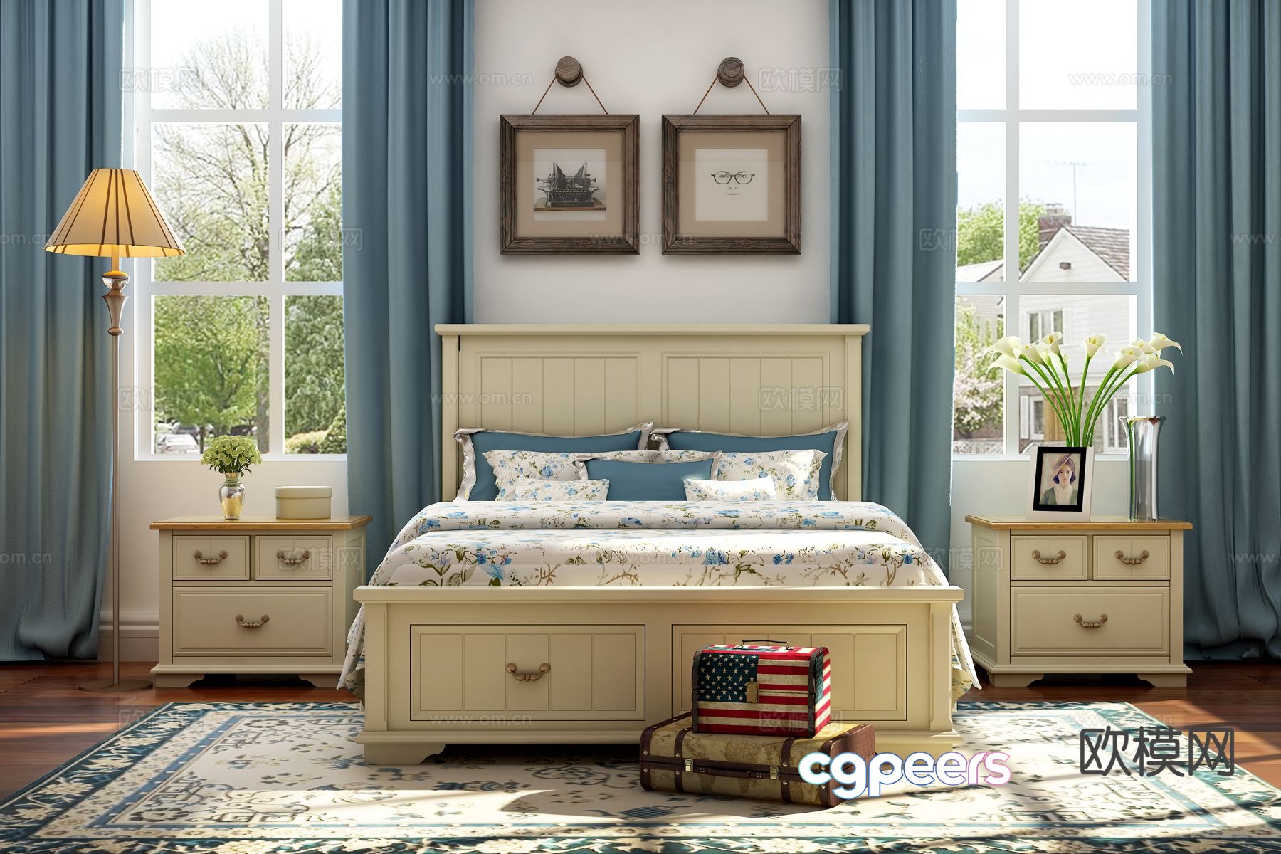 American double bed 3d model American double bed 3d model