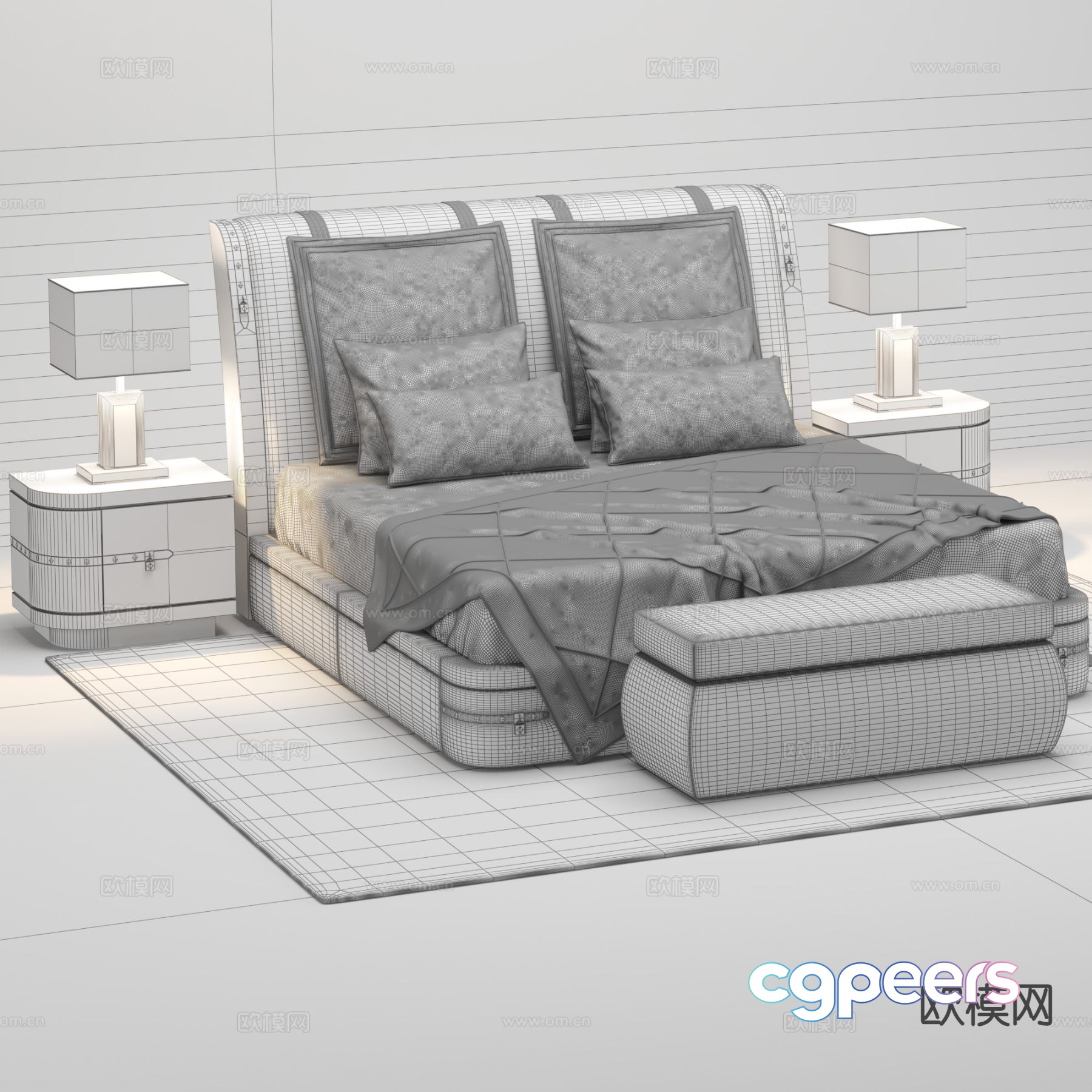 Modern double bed 3d model Modern double bed 3d model