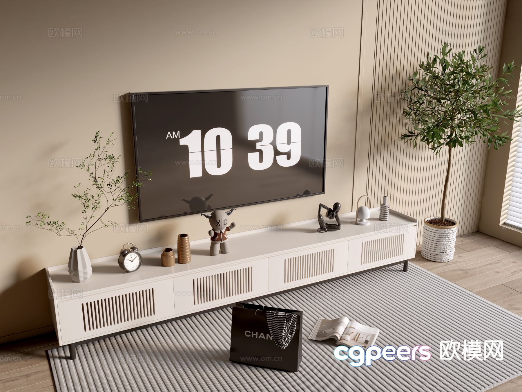 Cream style TV cabinet base cabinet 3D model Cream style TV cabinet base cabinet 3D model