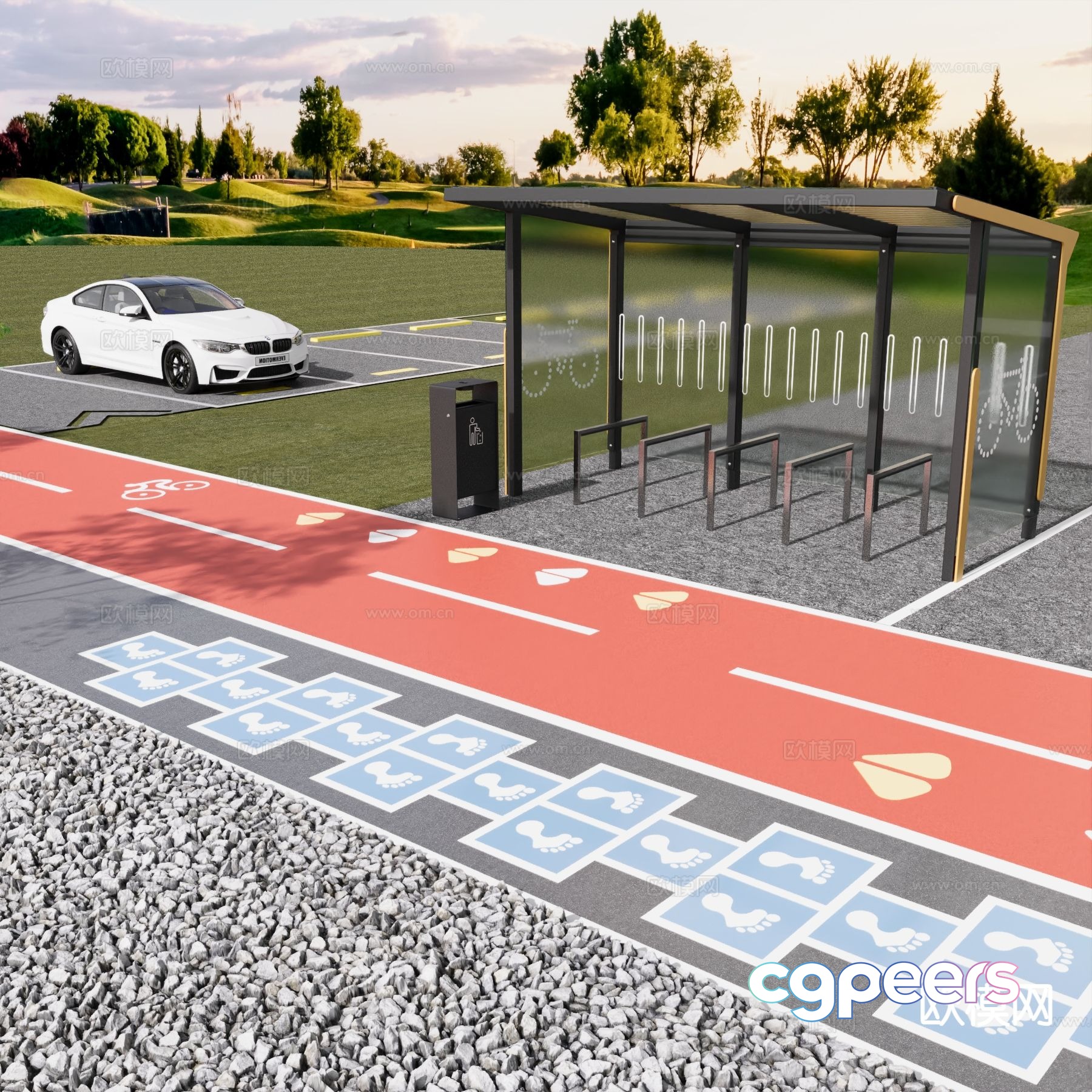 modern park track bike path 3d model modern park track bike path 3d model