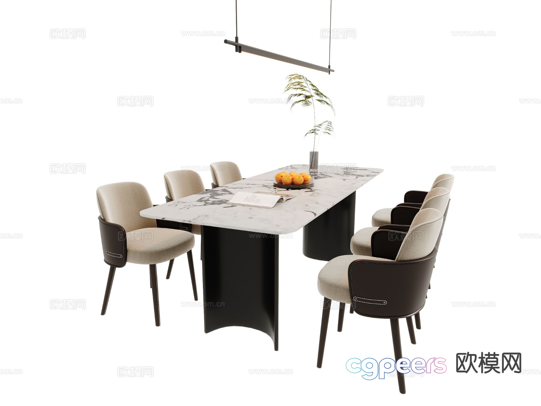 Modern dining table and chairs long dining table 3d model Modern dining table and chairs long dining table 3d model