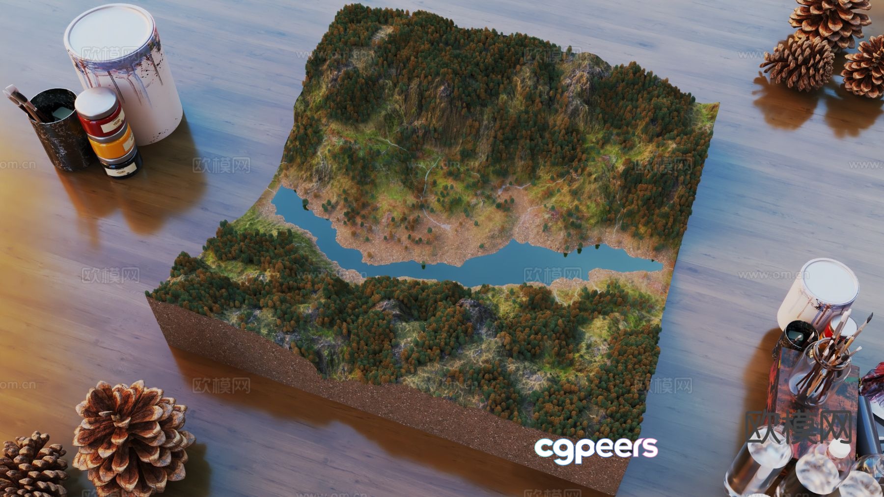 Miniature scene mountains sand table forest river 3d model Miniature scene mountains sand table forest river 3d model
