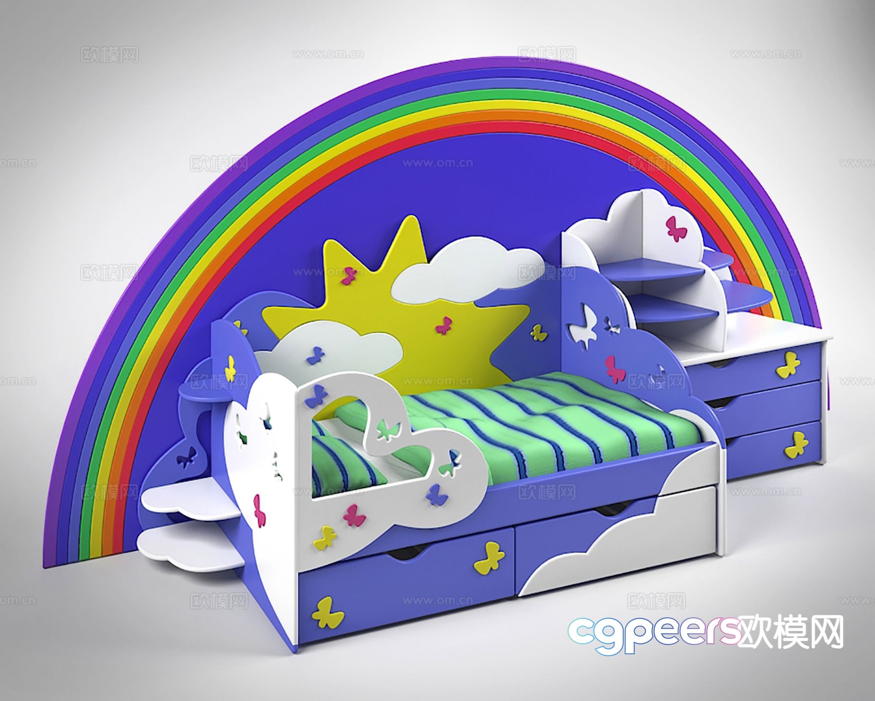 Modern rainbow children’s bed 3d model Modern rainbow children’s bed 3d model