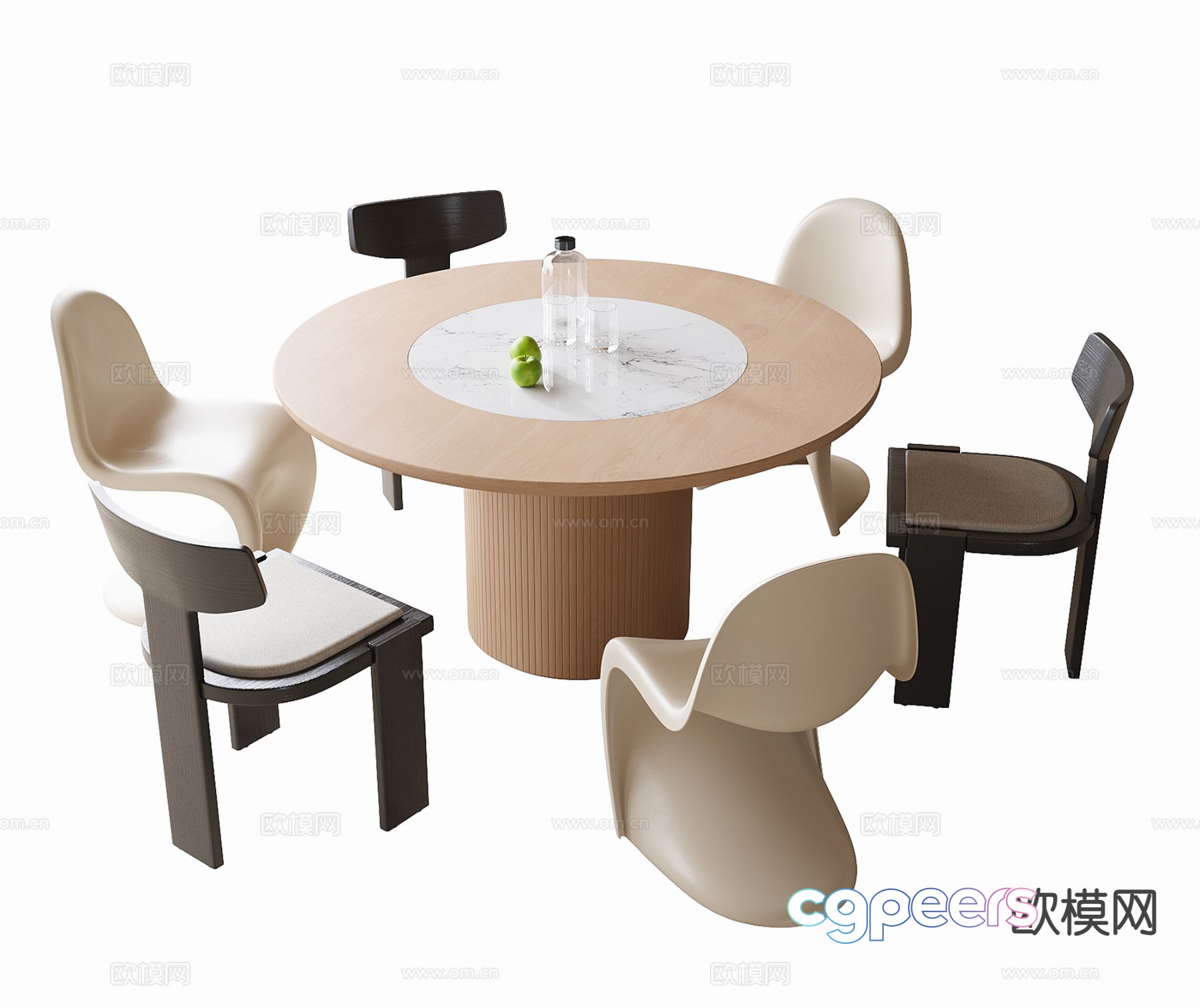 Round dining table and chairs solid wood dining table 3d model Round dining table and chairs solid wood dining table 3d model