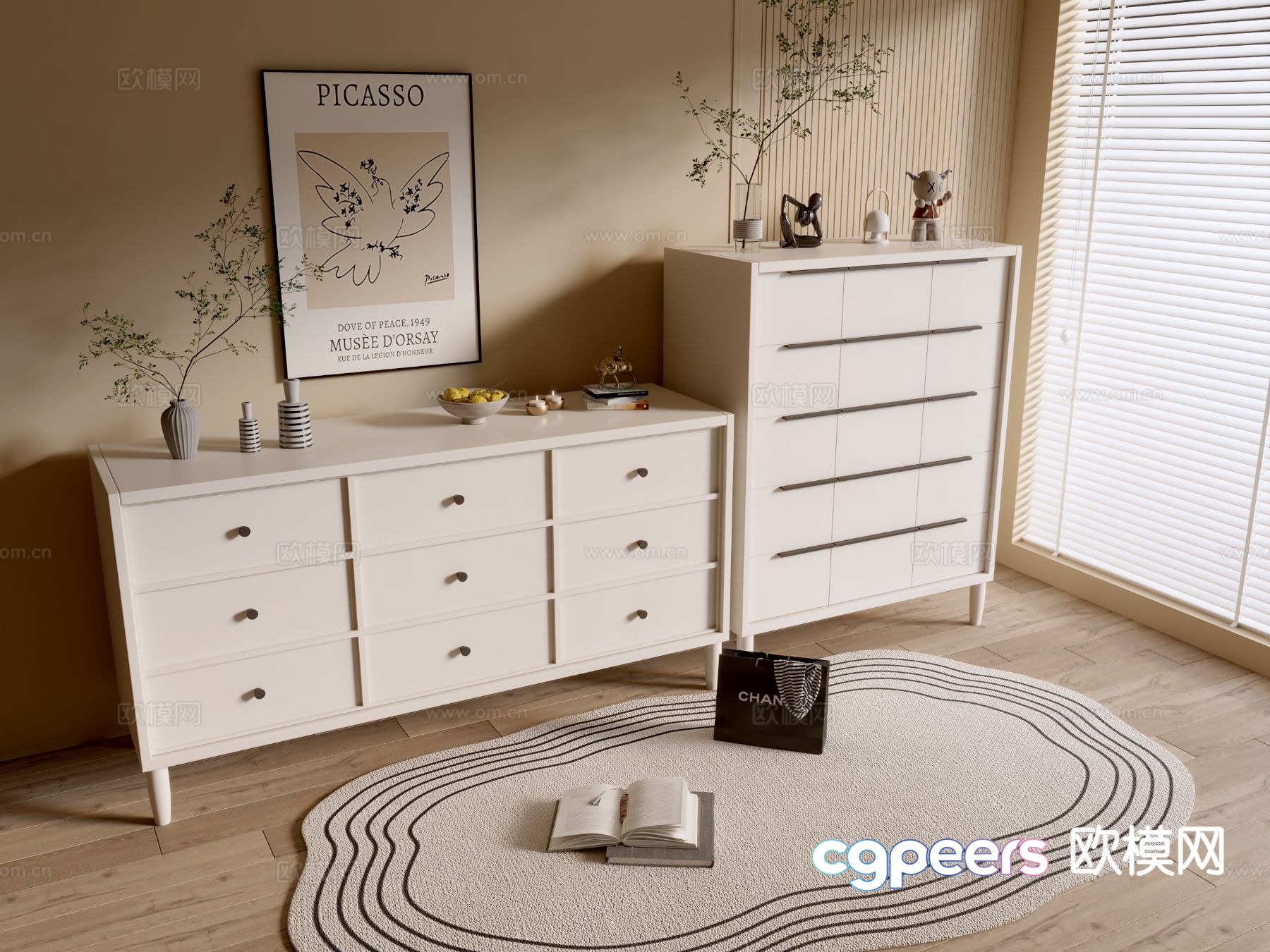 Cream style cabinet chest 3d model Cream style cabinet chest 3d model