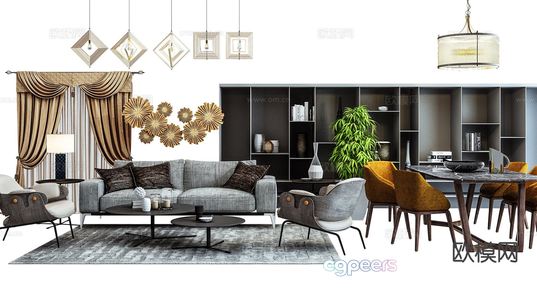 Modern modular sofa dining table and chairs 3d model Modern modular sofa dining table and chairs 3d model