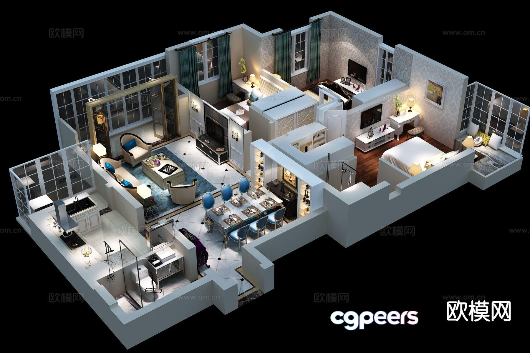 European style restaurant home decoration overall plan 3D model European style restaurant home decoration overall plan 3D model