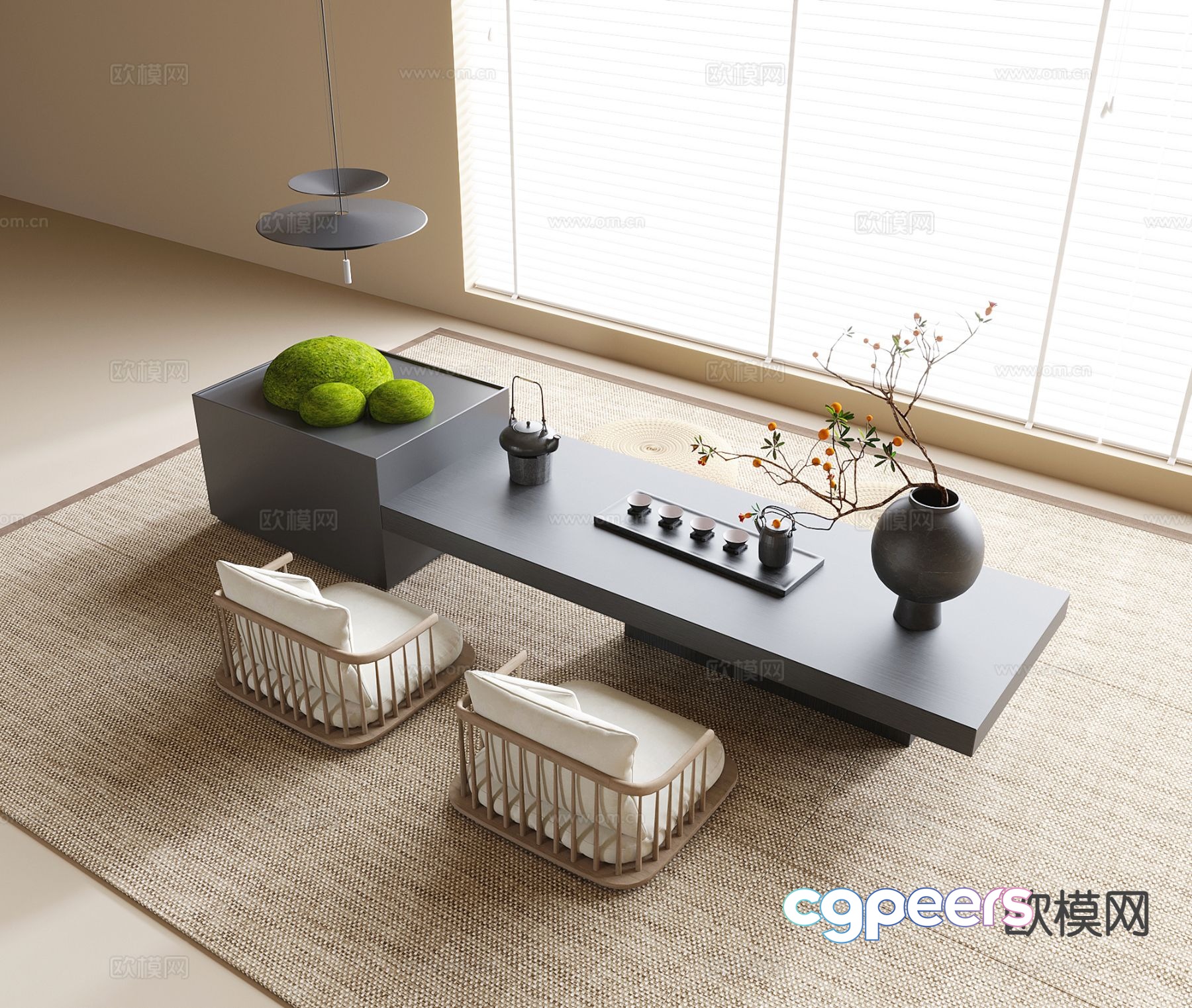 Modern tatami tea table and chairs 3d model Modern tatami tea table and chairs 3d model