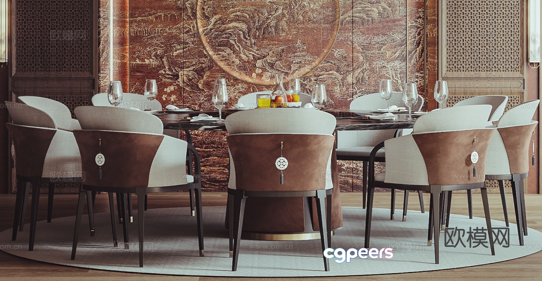 New Chinese dining table and chairs 3d model New Chinese dining table and chairs 3d model
