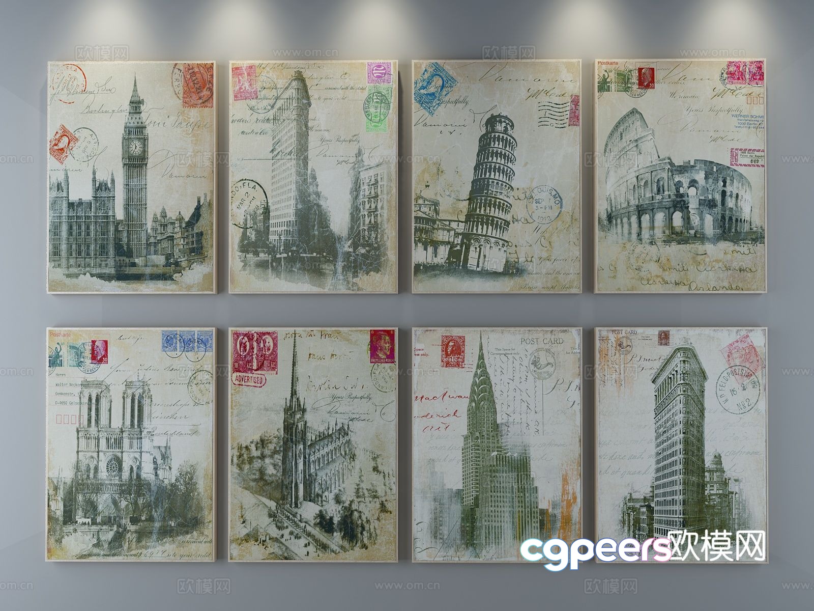 American architectural painting stamp decorative painting 3d model American architectural painting stamp decorative painting 3d model
