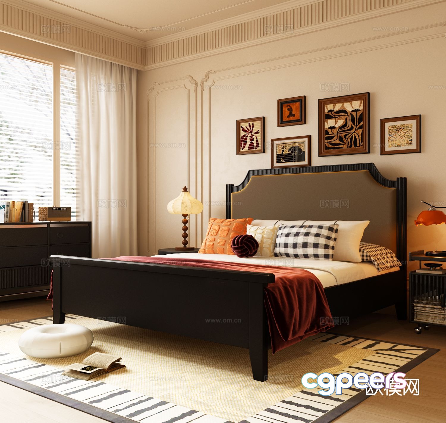 French double bed 3d model French double bed 3d model