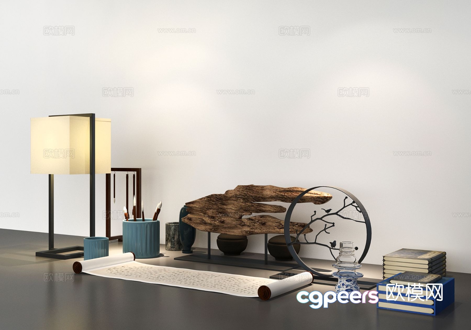 Chinese style furnishings calligraphy pen ink paper and inkstone decorations 3D model Chinese style furnishings calligraphy pen ink paper and inkstone decorations 3D model