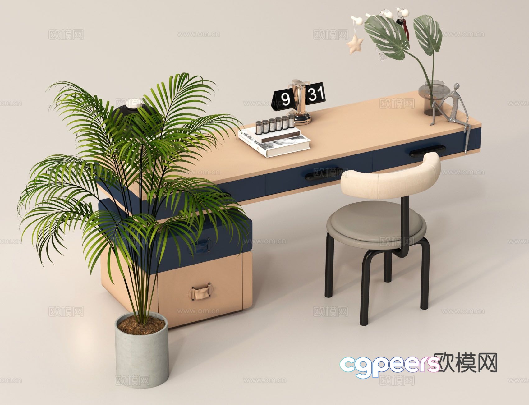 Modern study table desk 3d model Modern study table desk 3d model