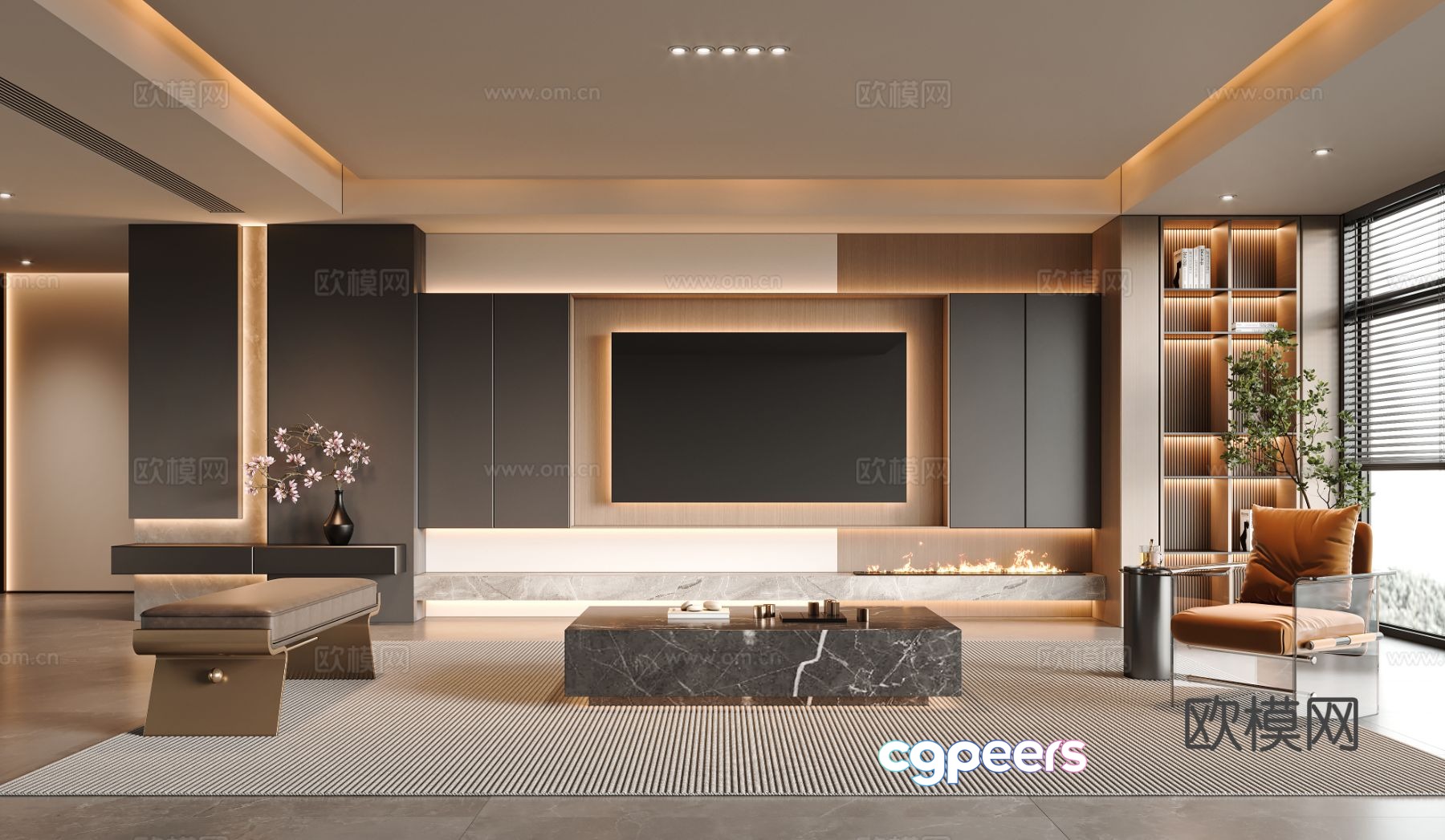 Italian living room TV background 3d model Italian living room TV background 3d model