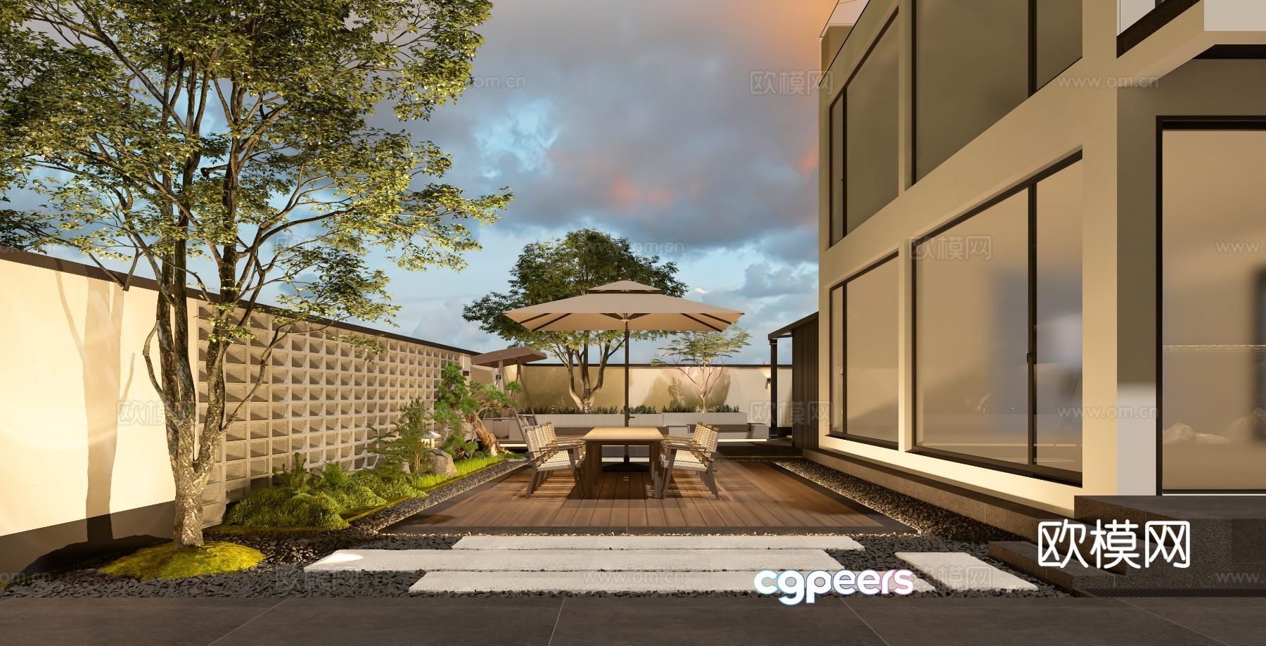 New Chinese style villa courtyard courtyard landscape 3D model New Chinese style villa courtyard courtyard landscape 3D model