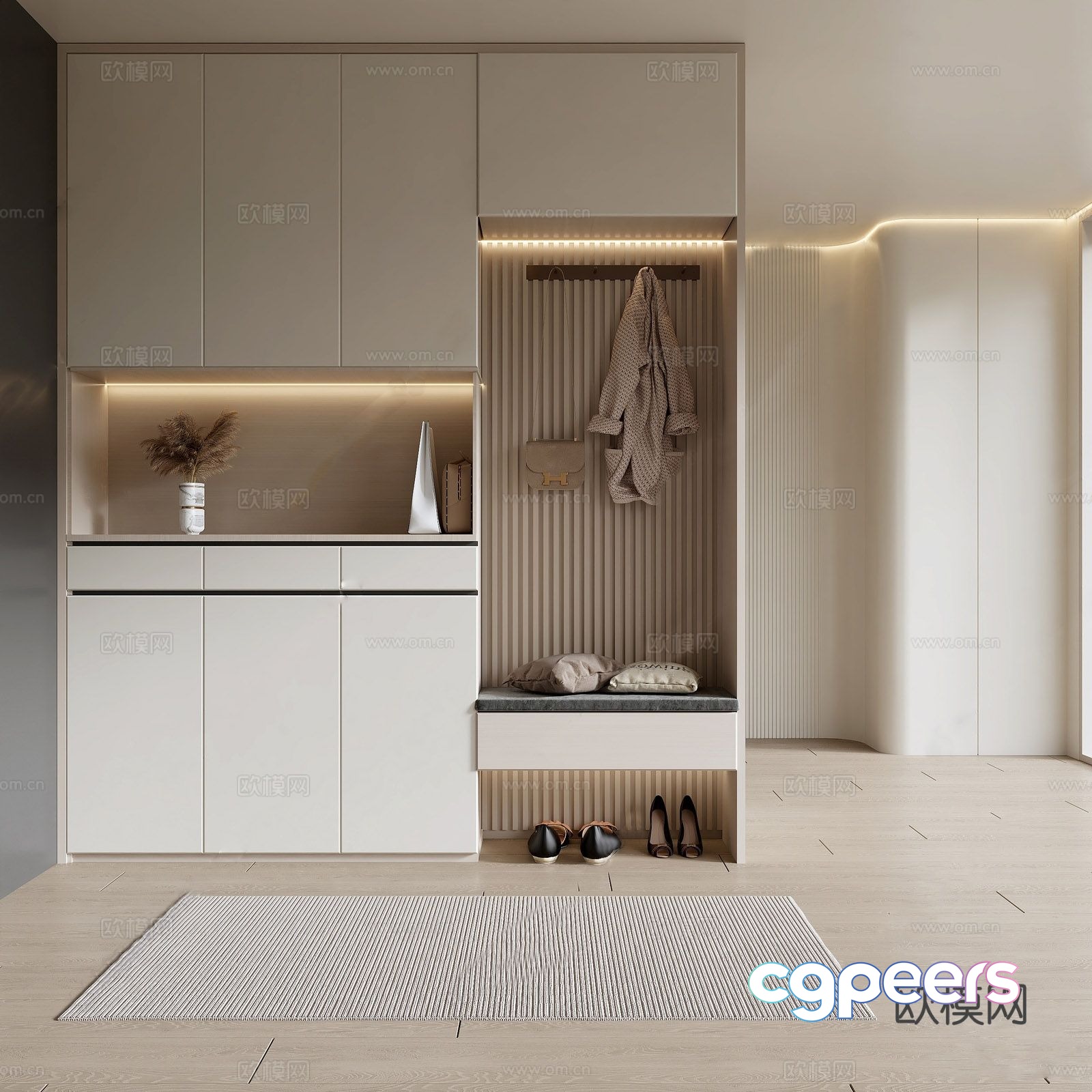 Cream style entrance shoe cabinet 3D model Cream style entrance shoe cabinet 3D model