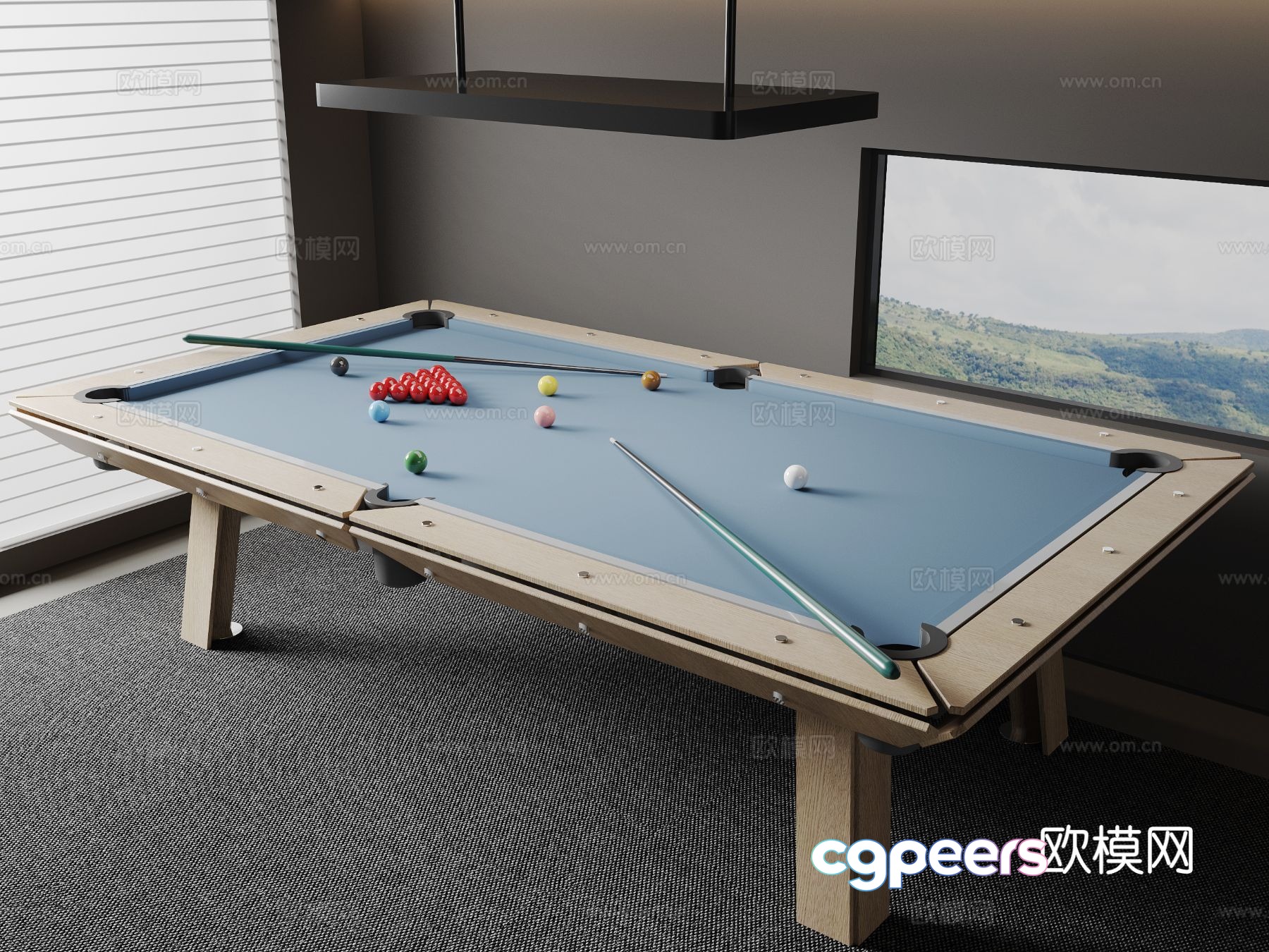 Modern pool table table cue 3d model Modern pool table table cue 3d model