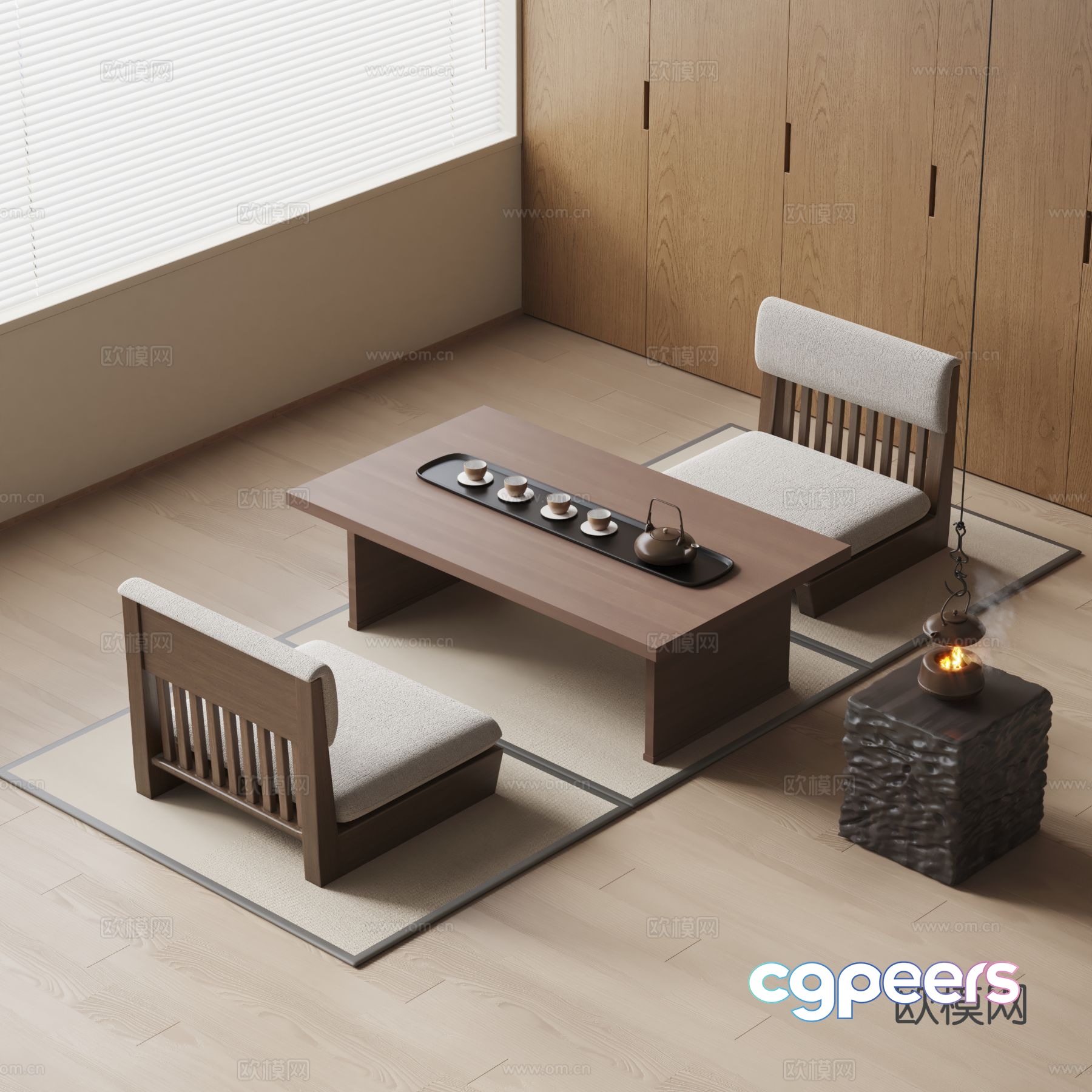 Japanese tea table tatami tea table 3d model Japanese tea table tatami tea table 3d model