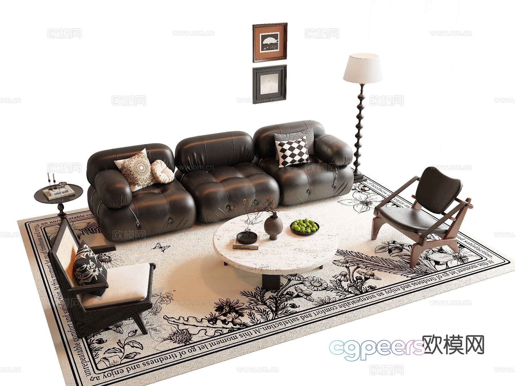 French sectional sofa 3d model French sectional sofa 3d model