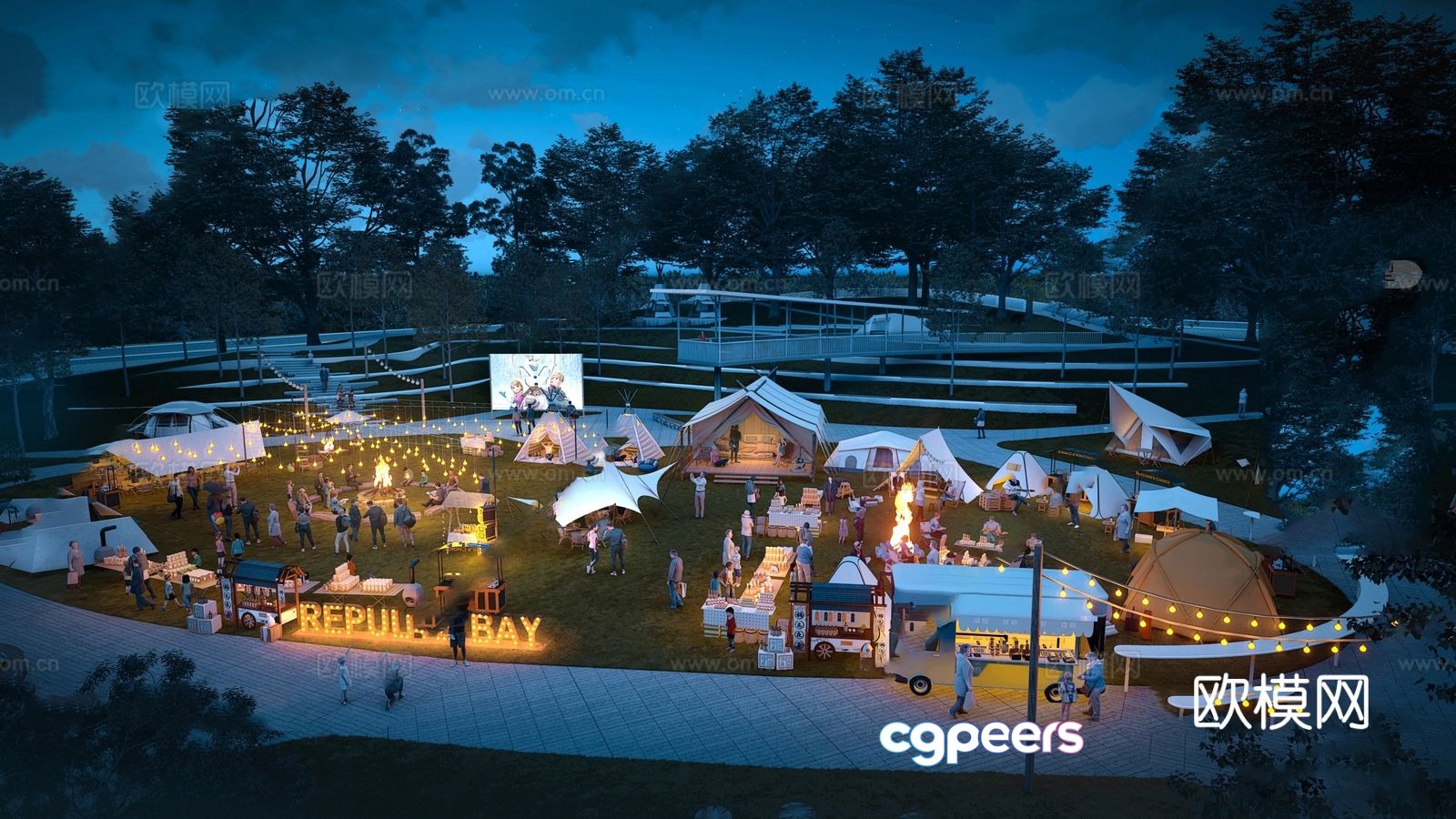 Camping base camp landscape camping night scene 3d model Camping base camp landscape camping night scene 3d model