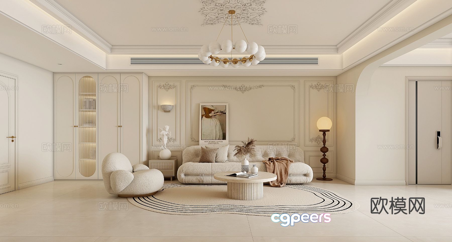 Cream style living room 3d model Cream style living room 3d model